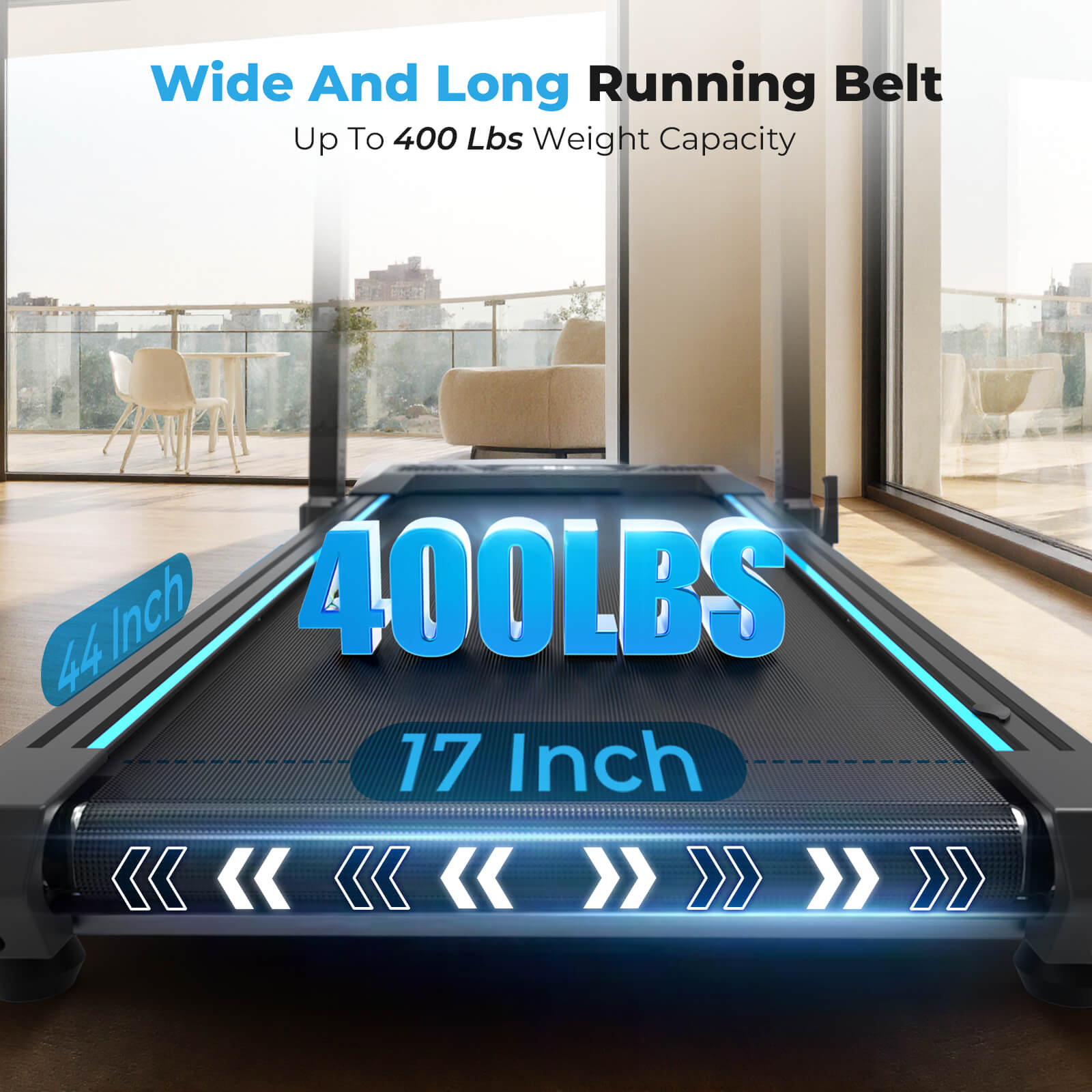 TM032 Height-Adjustable Treadmill with 10% Auto Incline 17*44 Inch Running Area