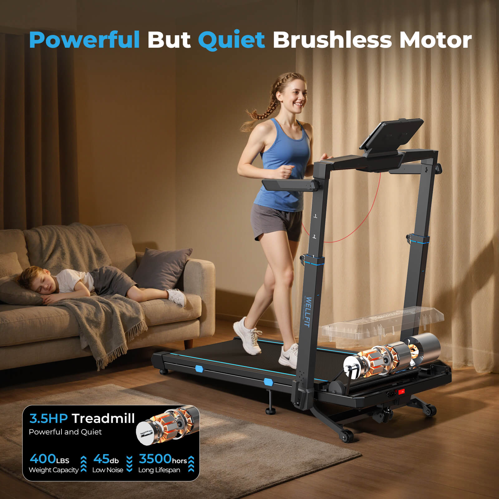 TM032 Height-Adjustable Treadmill with 10% Auto Incline 17*44 Inch Running Area