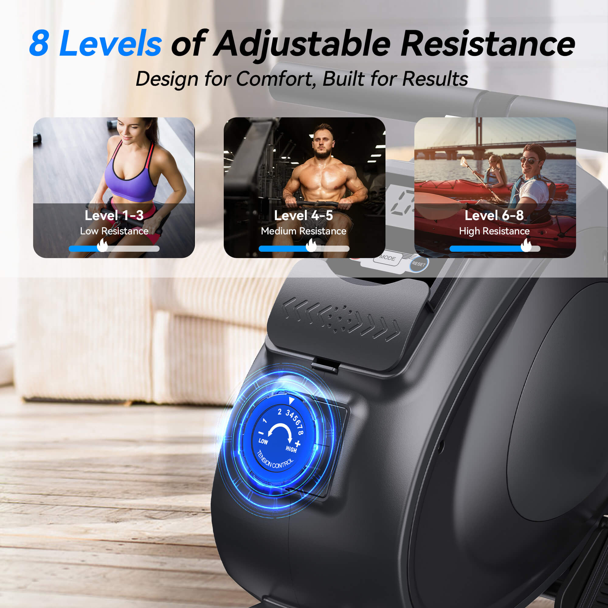 RW001 - Smart Rowing Machine For Home With 300 Lbs Capacity