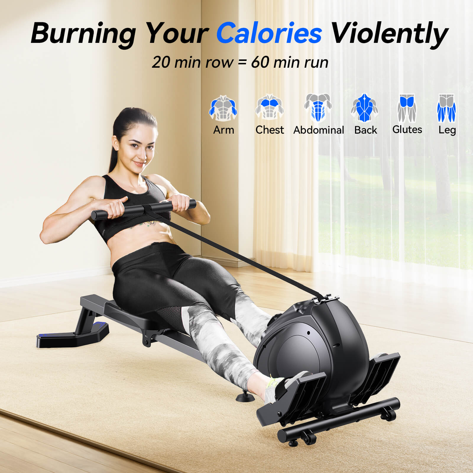 RW001 - Smart Rowing Machine For Home With 300 Lbs Capacity