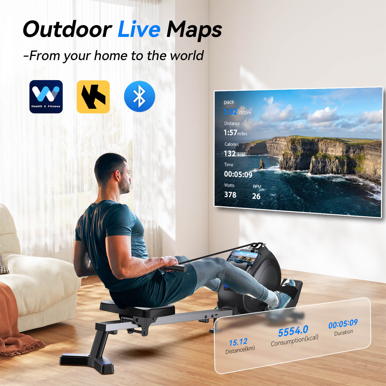 RW001 - Smart Rowing Machine For Home With 300 Lbs Capacity-2