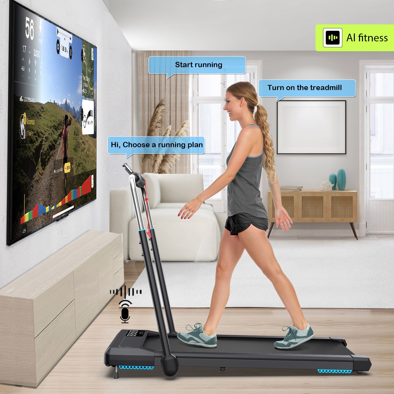 WELLFIT TM002 treadmill features in voice control