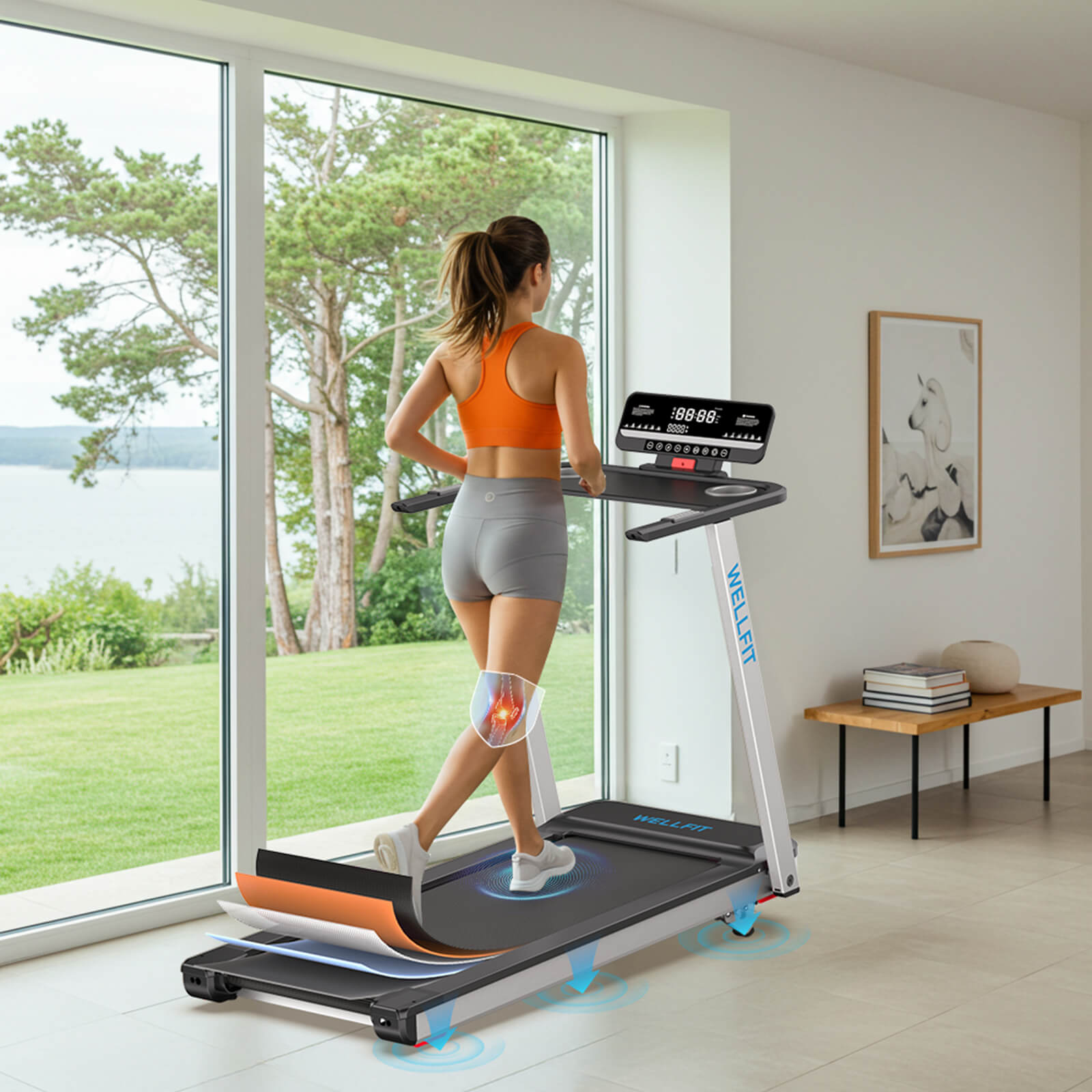WELLFIT TM006 fold flat treadmill with incline