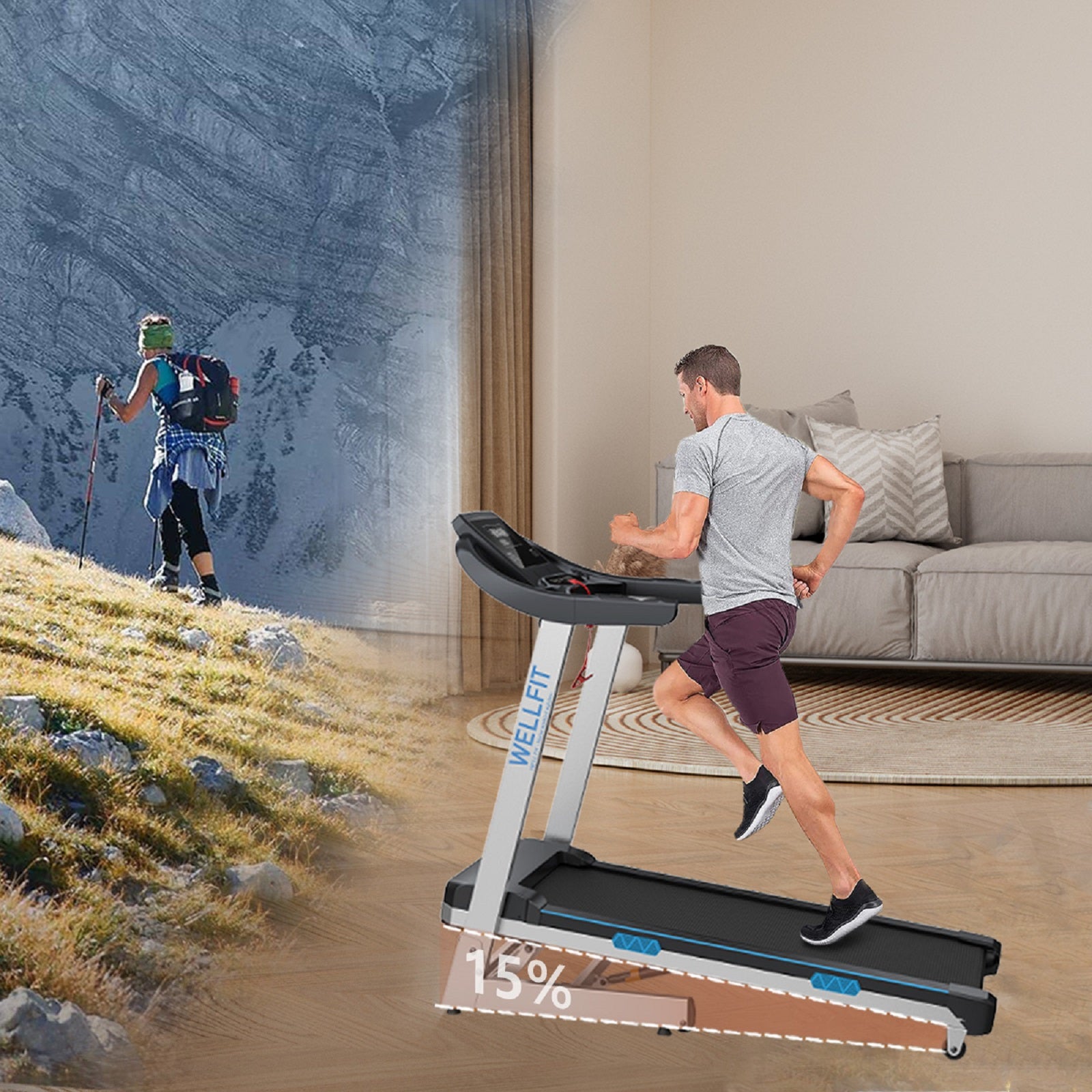 TM007 Foldable Auto 15% Incline Treadmill 350 LBS Capacity