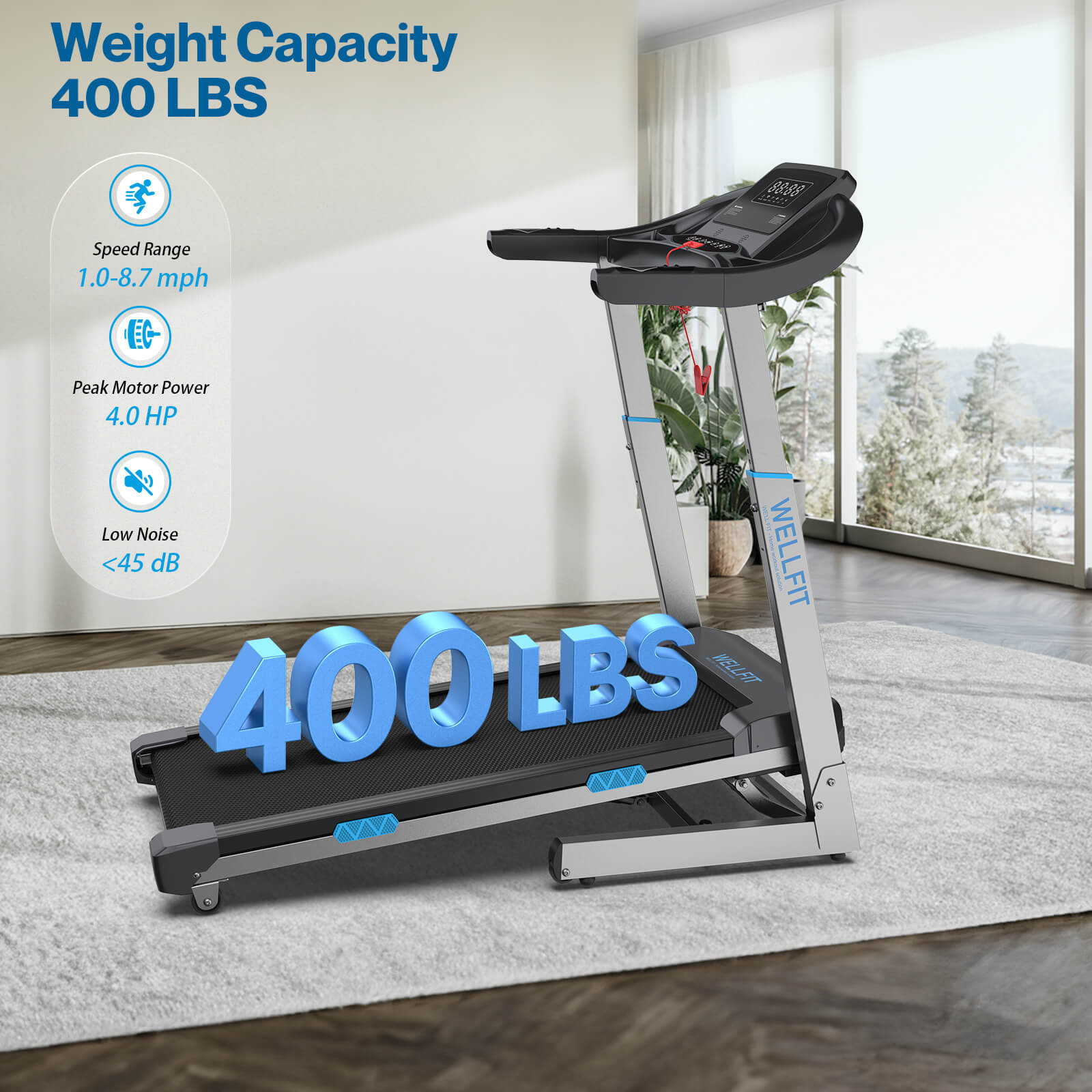 WELLFIT TM007 best treadmill for 400lbs