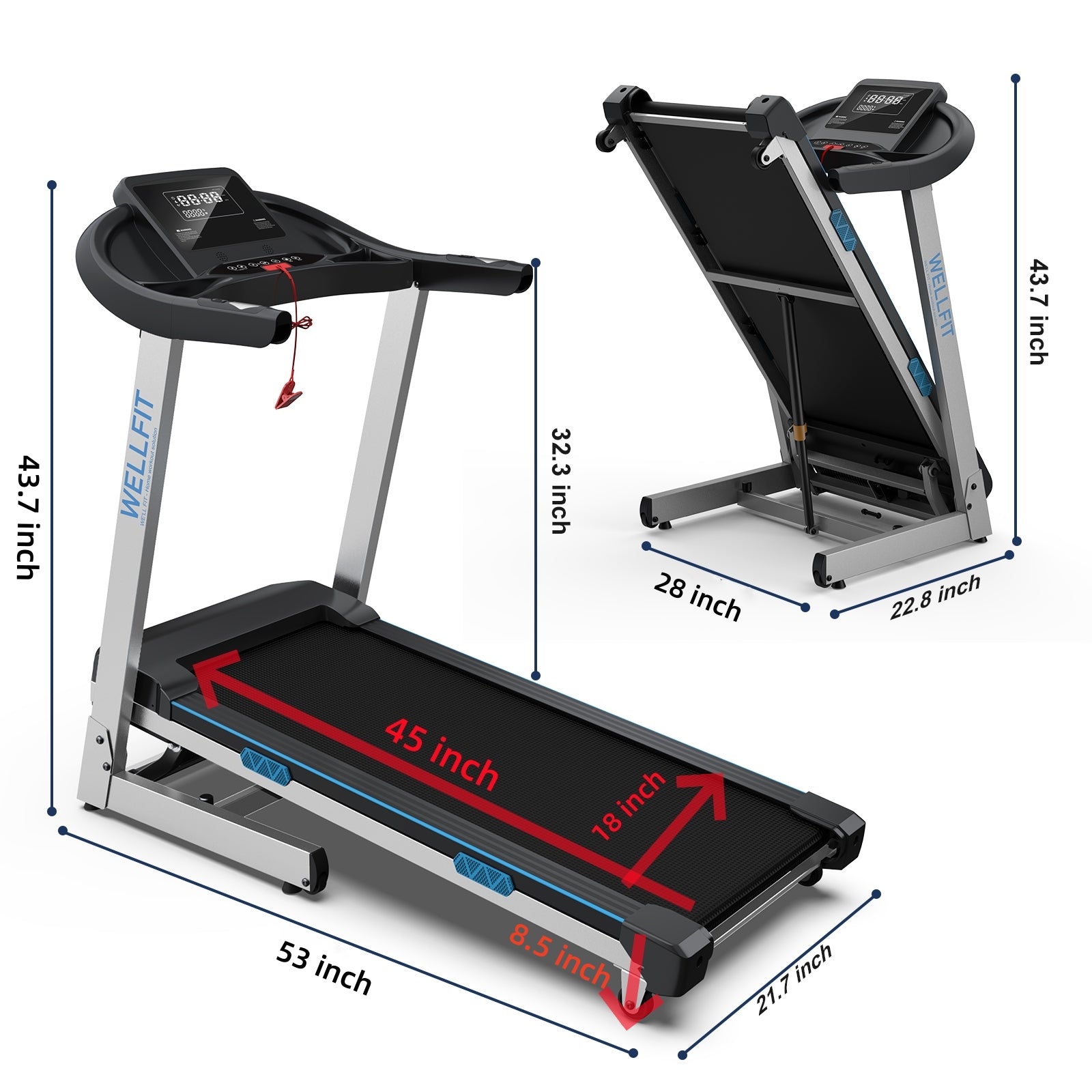 TM007 Foldable Auto 15% Incline Treadmill 350 LBS Capacity