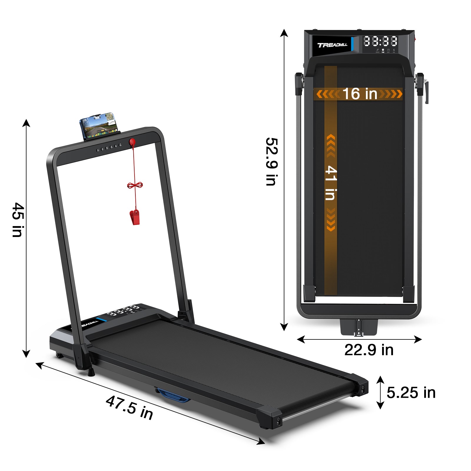 TM010 Foldable treadmill dimension