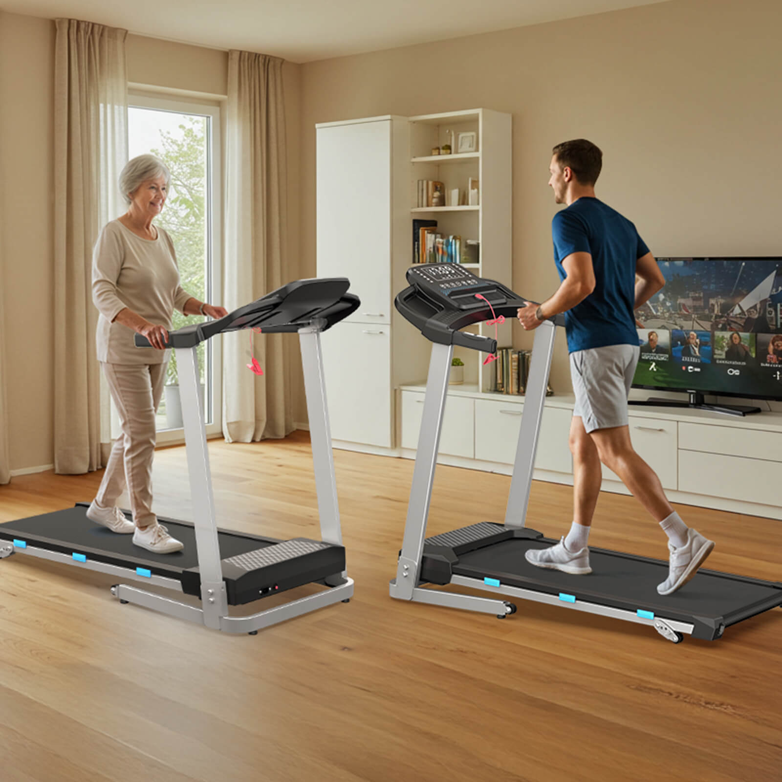 TM015_foldable treadmill with handrail