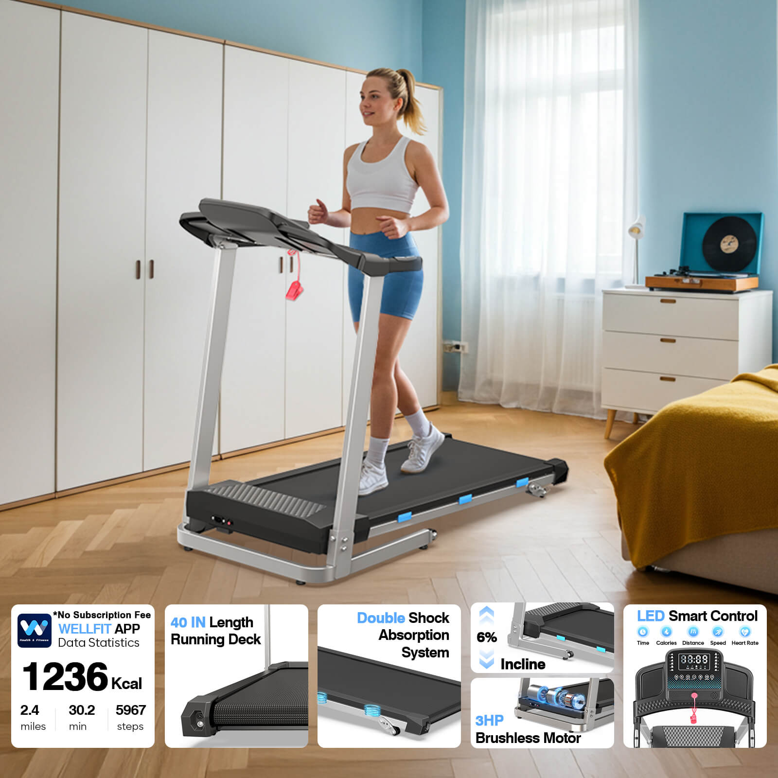 TM015-Foldable Incline Treadmill With Side Rails 350 lbs Capacity