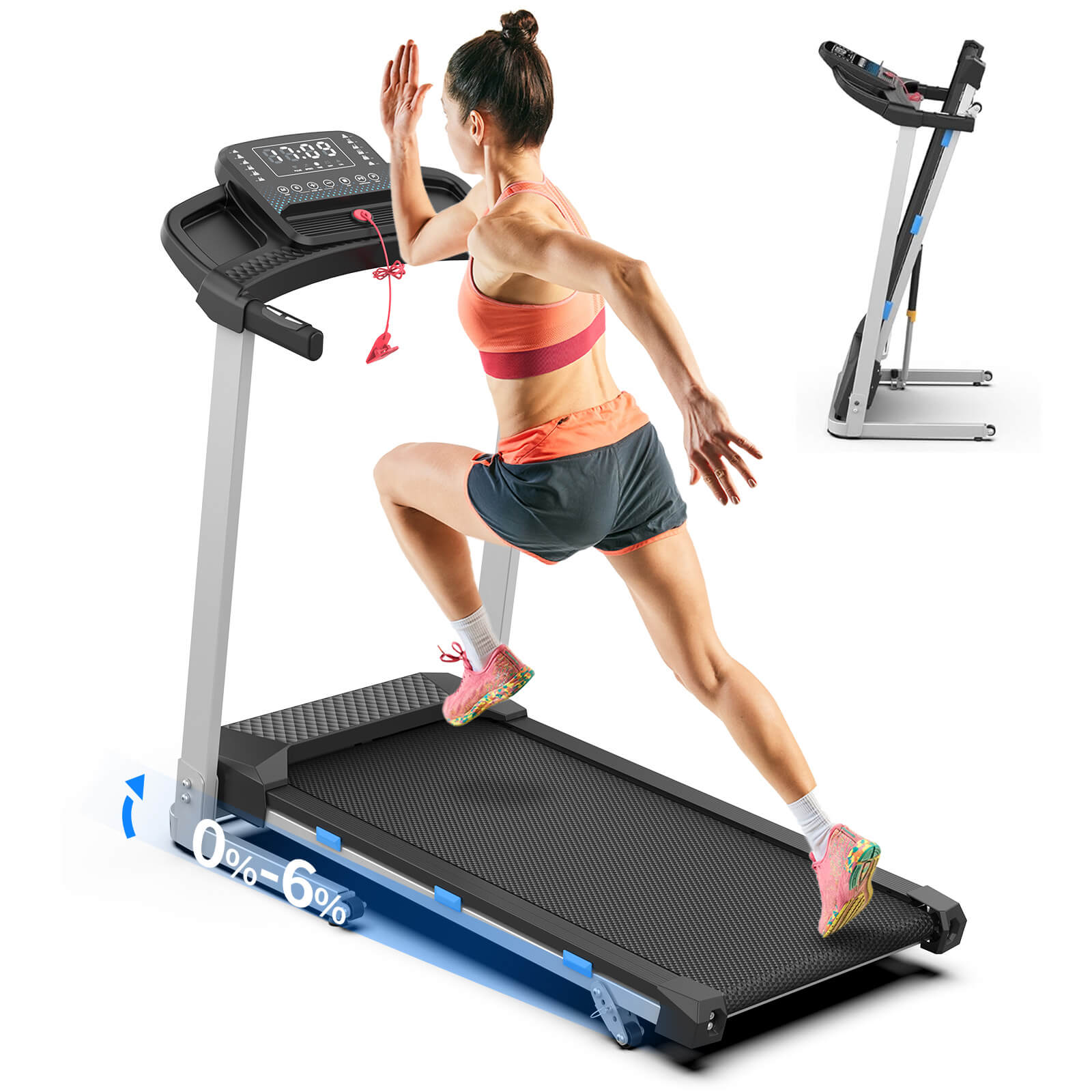 WELLFIT TM015 Treadmill with 0-3-6% incline and side rails.