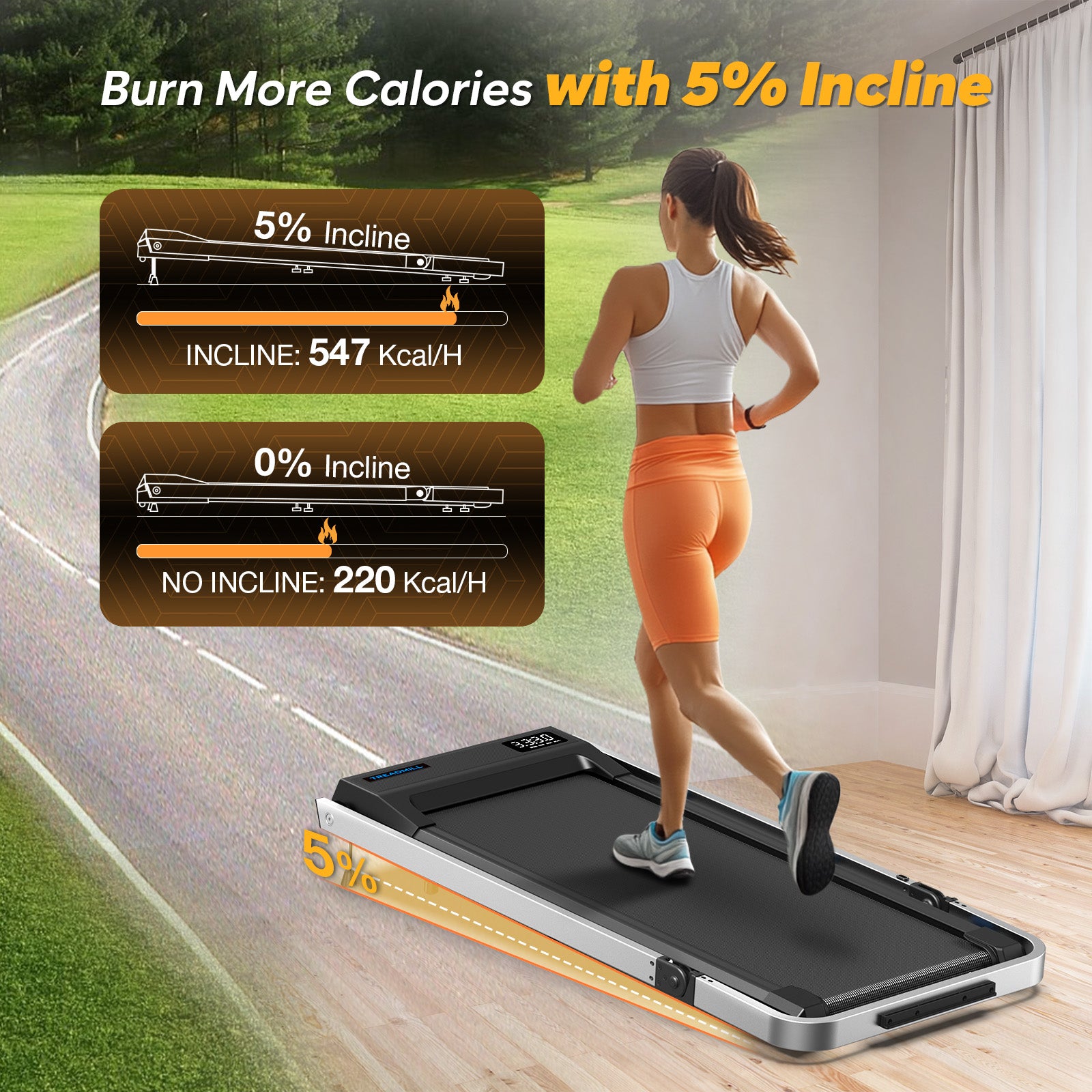 WELLFIT TM020 treadmill with 5% incline for more intensive exercise
