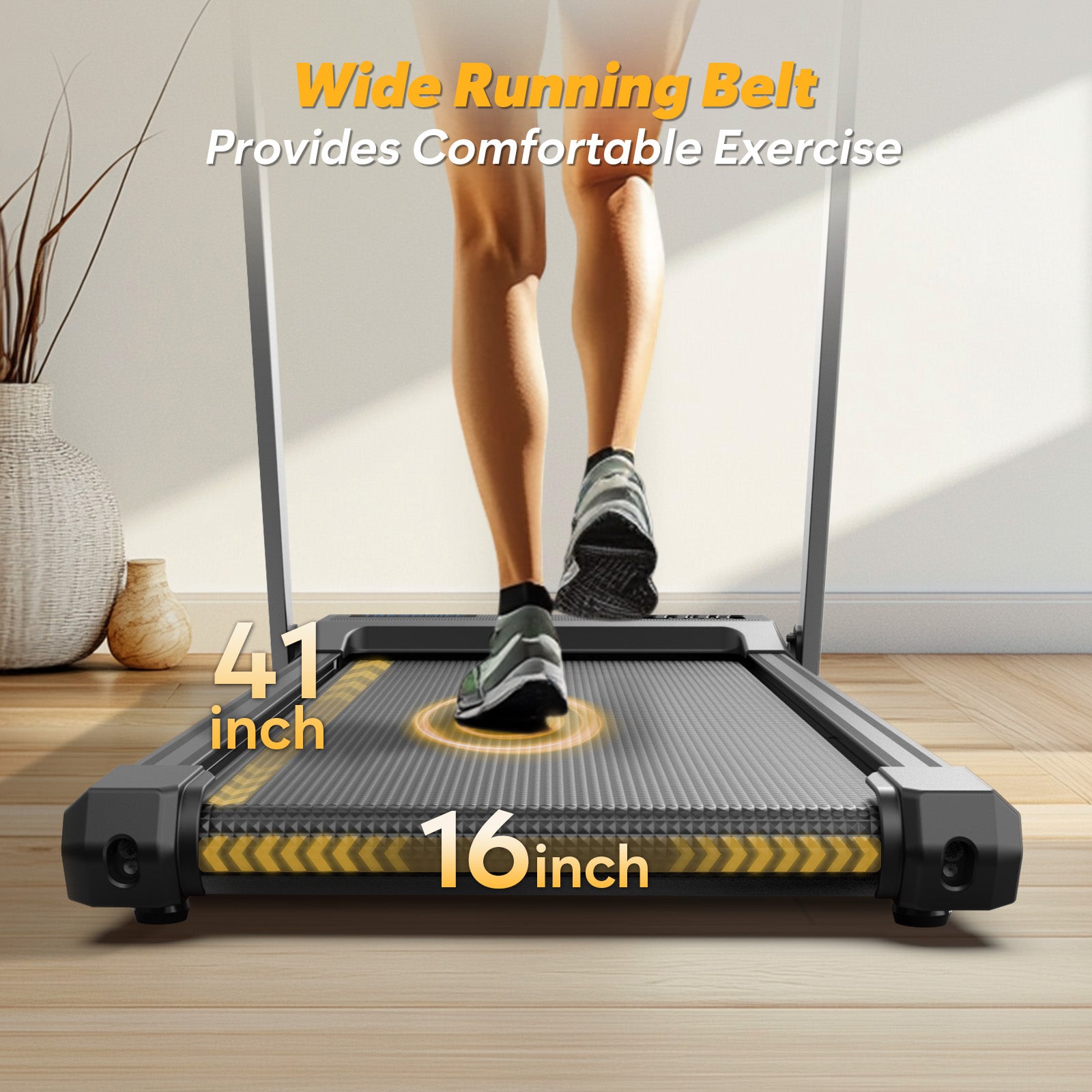 WELLFIT TM020 16x41 inch running area treadmill with desk, wide runinng belt.