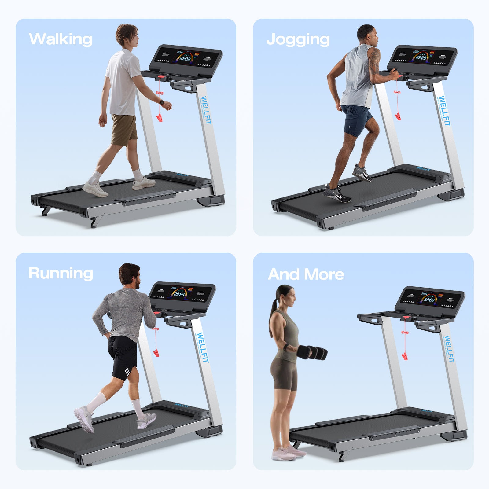 Wellfit 4-in-1 heavy-duty treadmill TM024, 4 modes of workout to accomodates different intensities.