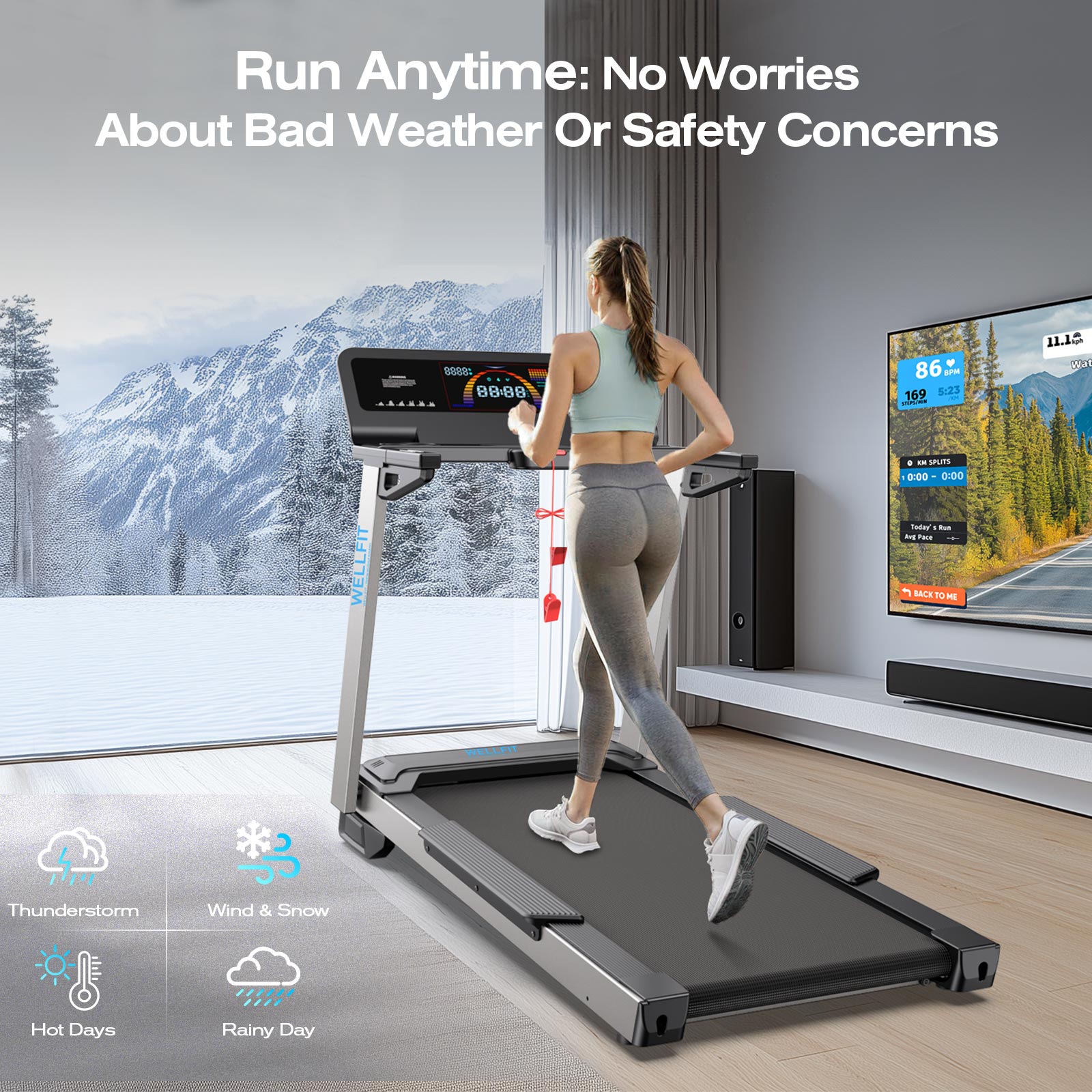 Wellfit Treadmill TM024, heavy-duty treadmill with stability and durability for home gym/office long-term use.