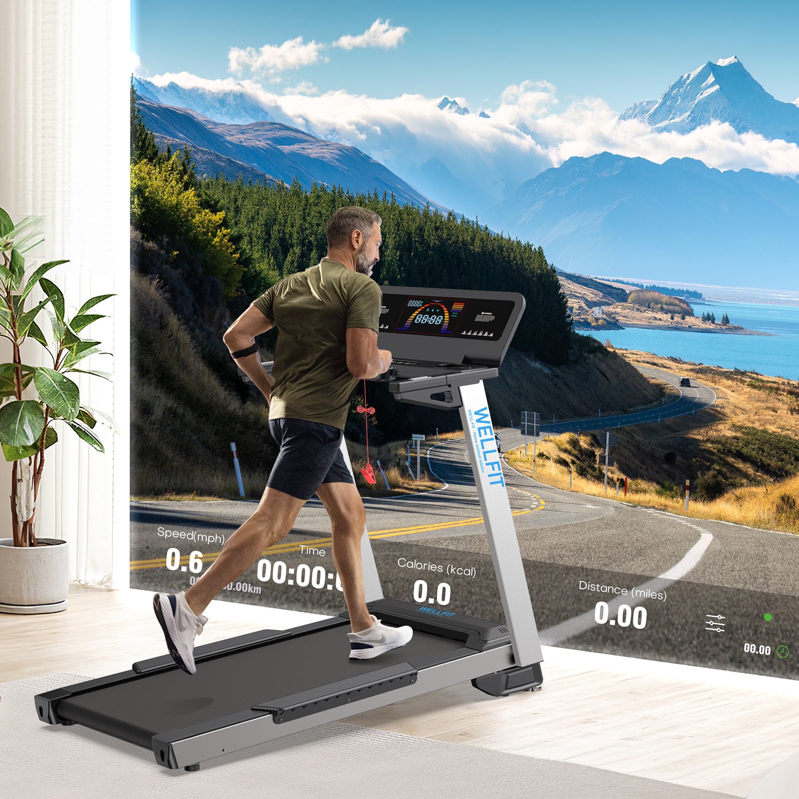 Wellfit TM024, Treadmill with virtual run function, bring nature indoors, run the world without going outside.