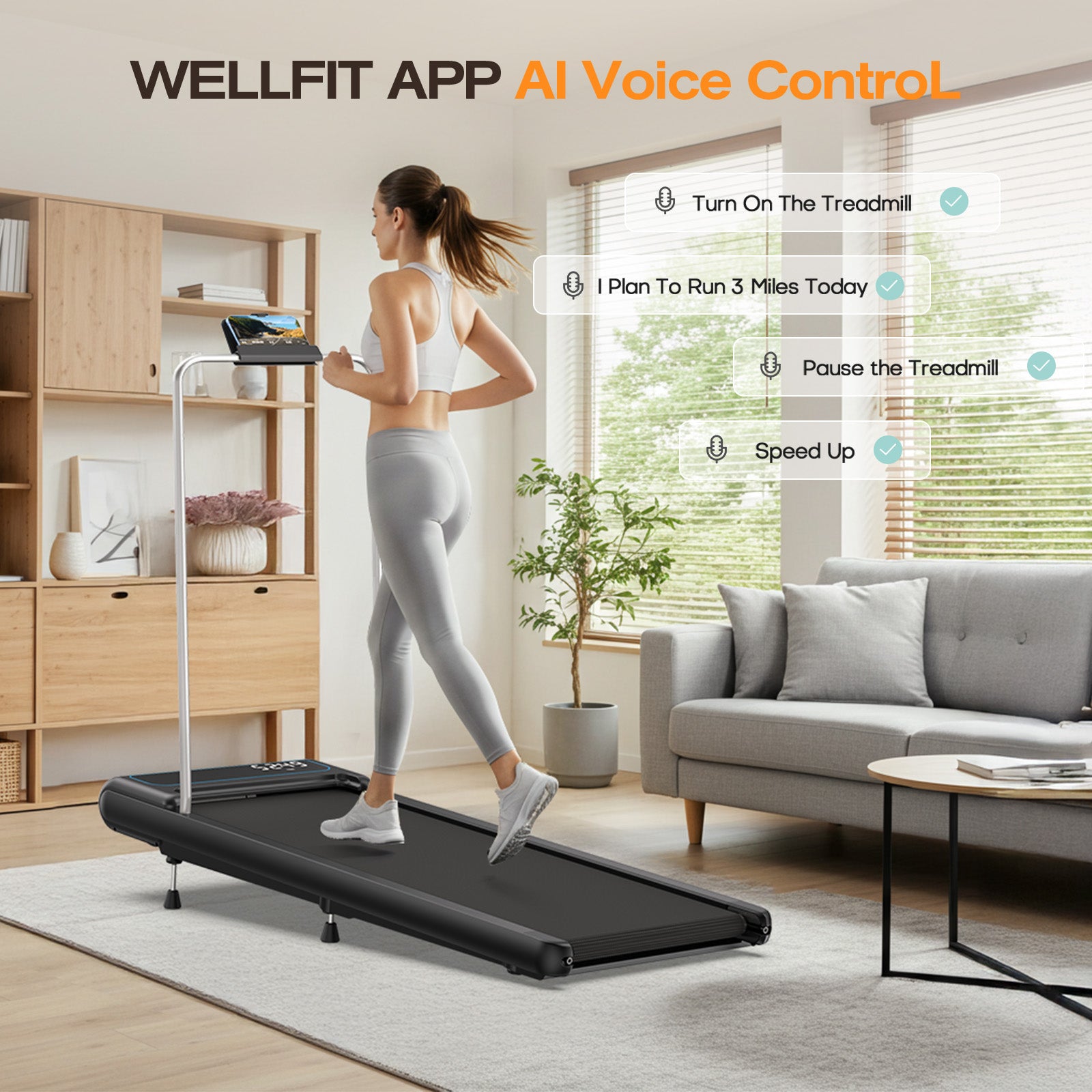 WELLFIT TM030 treadmill / walking pad with AI voice control