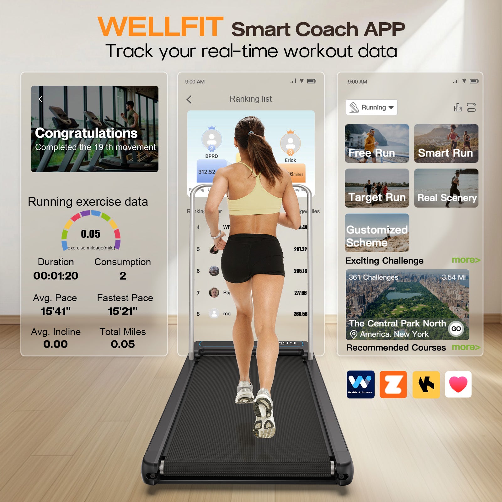 WELLFIT TM030 treadmill & walking pad with app control