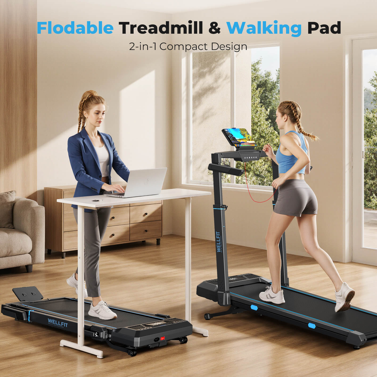 TM032 Height-Adjustable Treadmill with 10% Auto Incline 17*44 Inch Running Area