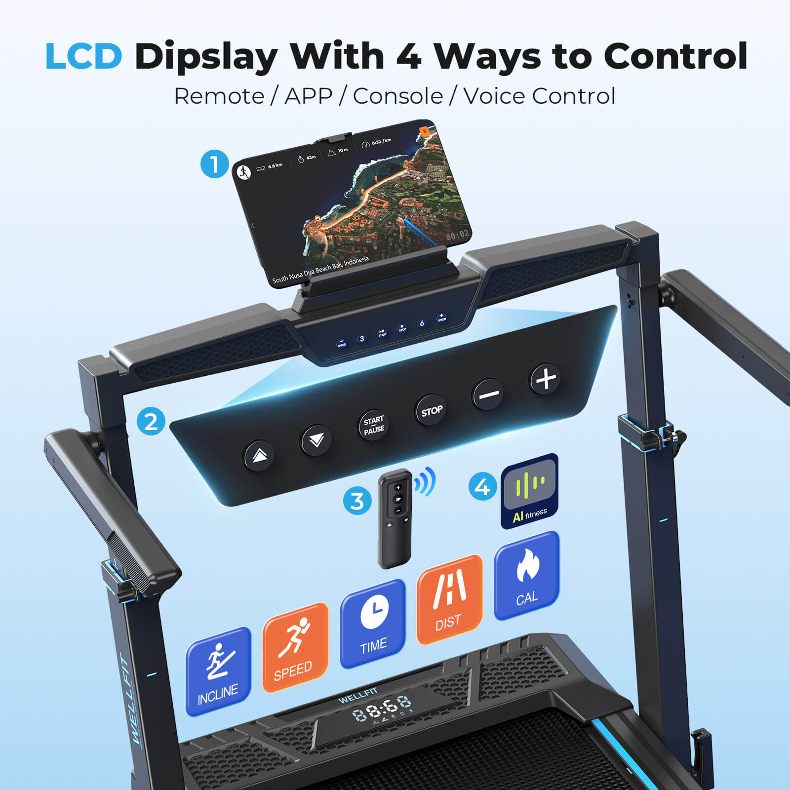 TM032 Height-Adjustable Treadmill with 10% Auto Incline 17*44 Inch Running Area