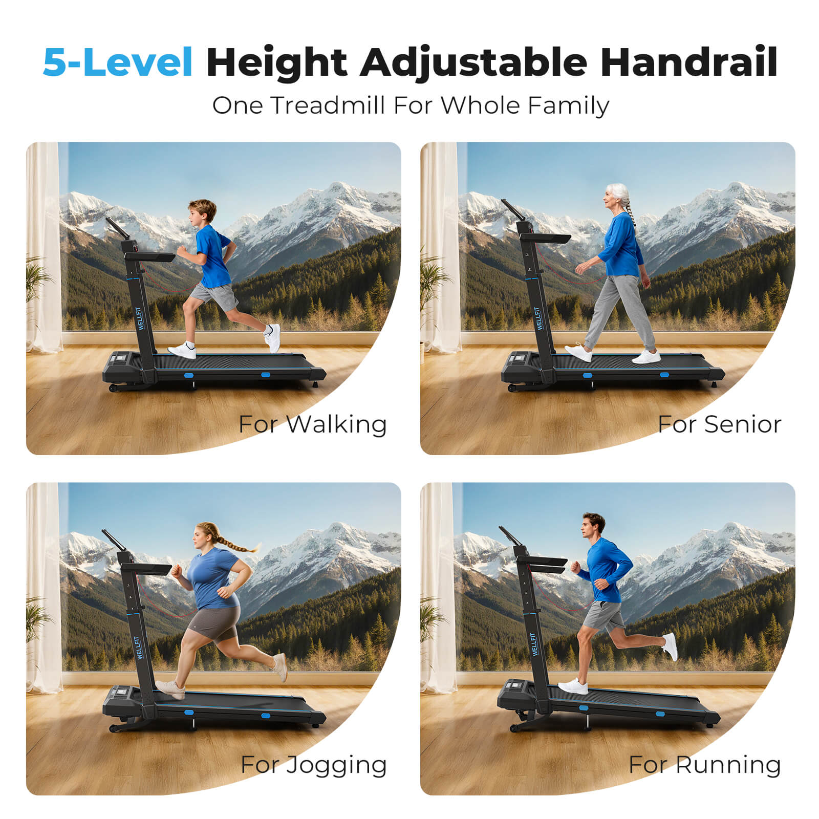 TM032 Height-Adjustable Treadmill with 10% Auto Incline 17*44 Inch Running Area