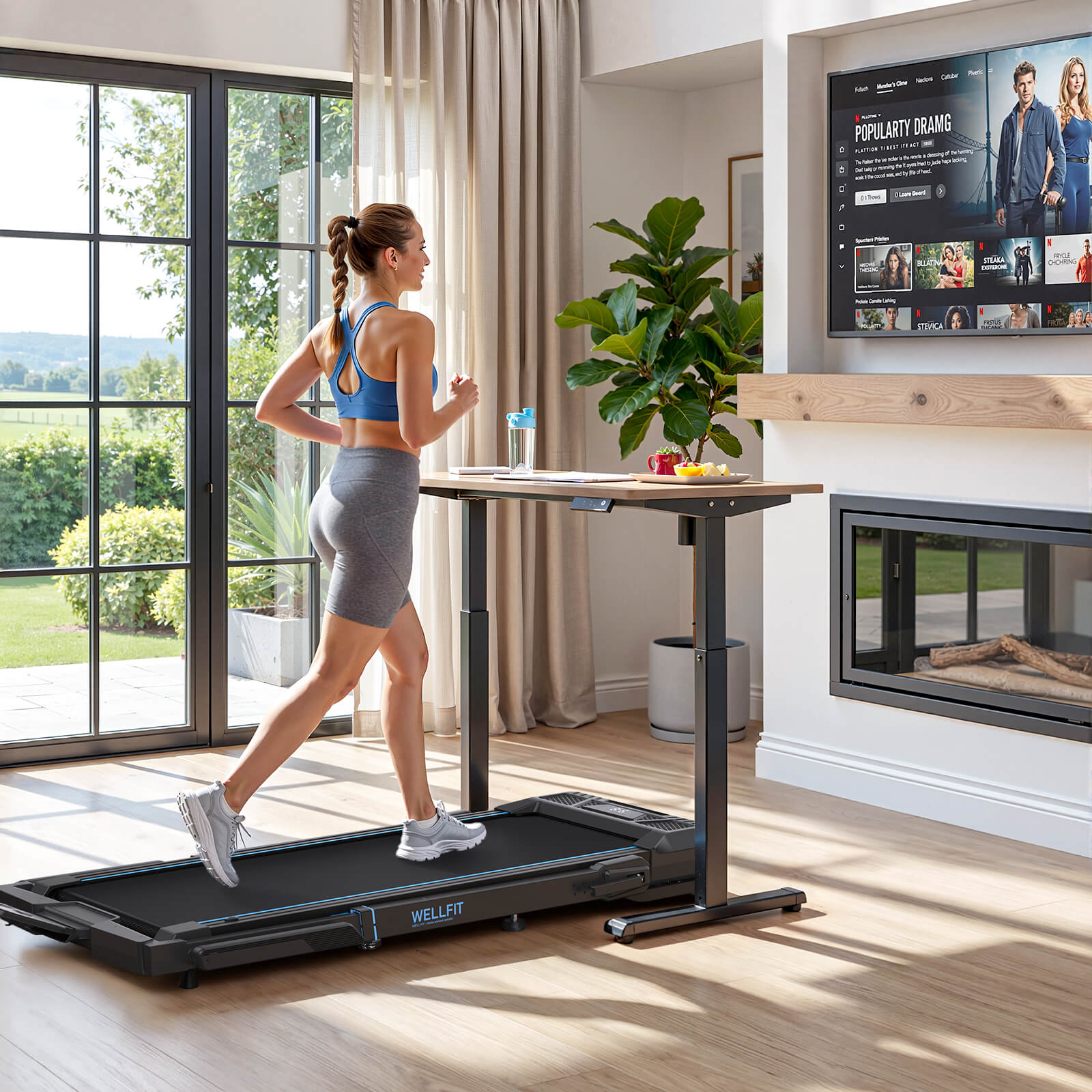 TM032 Height-Adjustable Treadmill with 10% Auto Incline 17*44 Inch Running Area