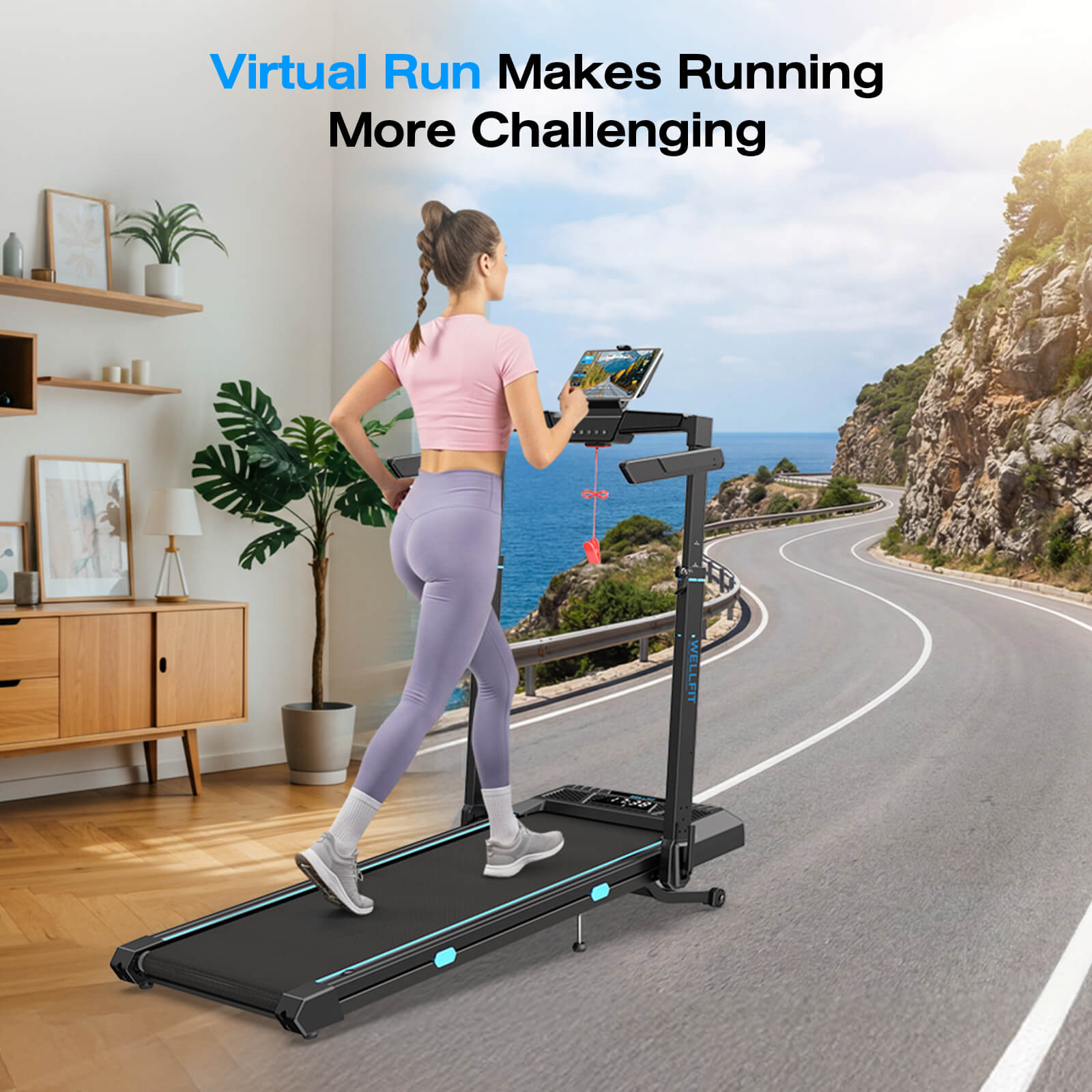 TM032 Height-Adjustable Treadmill with 10% Auto Incline 17*44 Inch Running Area