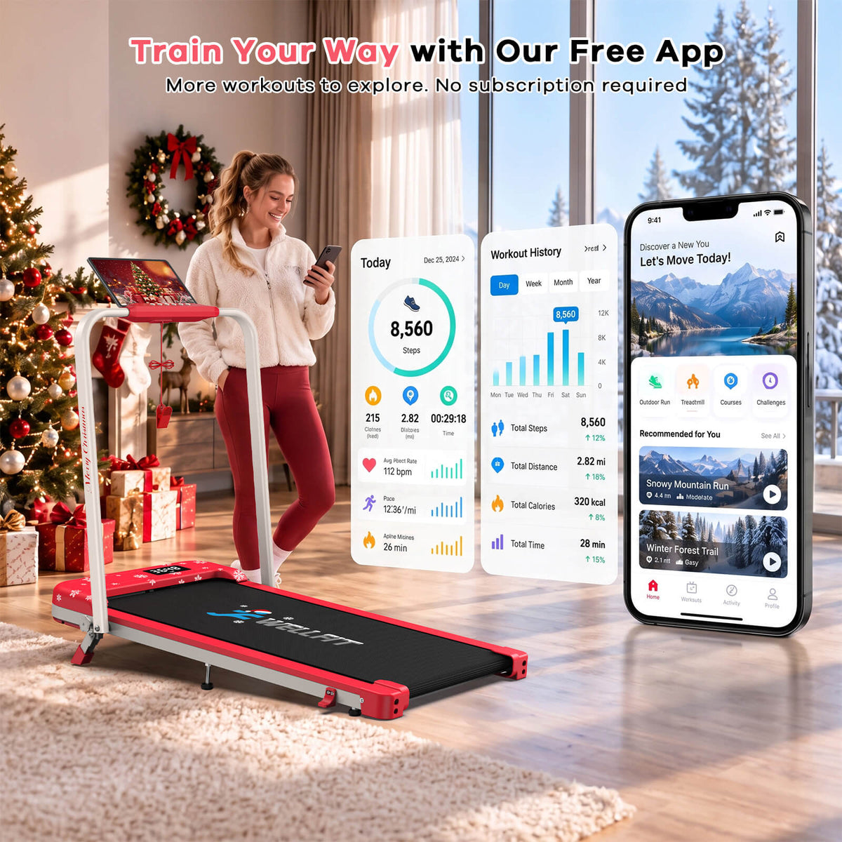 TM037 Christmas Edition-10% Incline Folding Treadmill