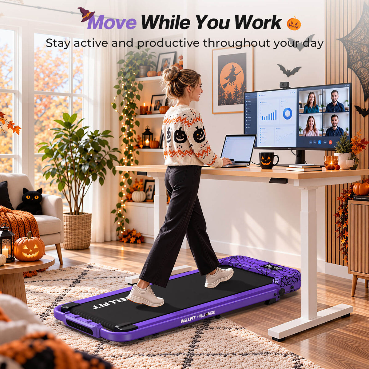 TM037 Halloween Edition-10% Incline Folding Walking Pad Treadmill
