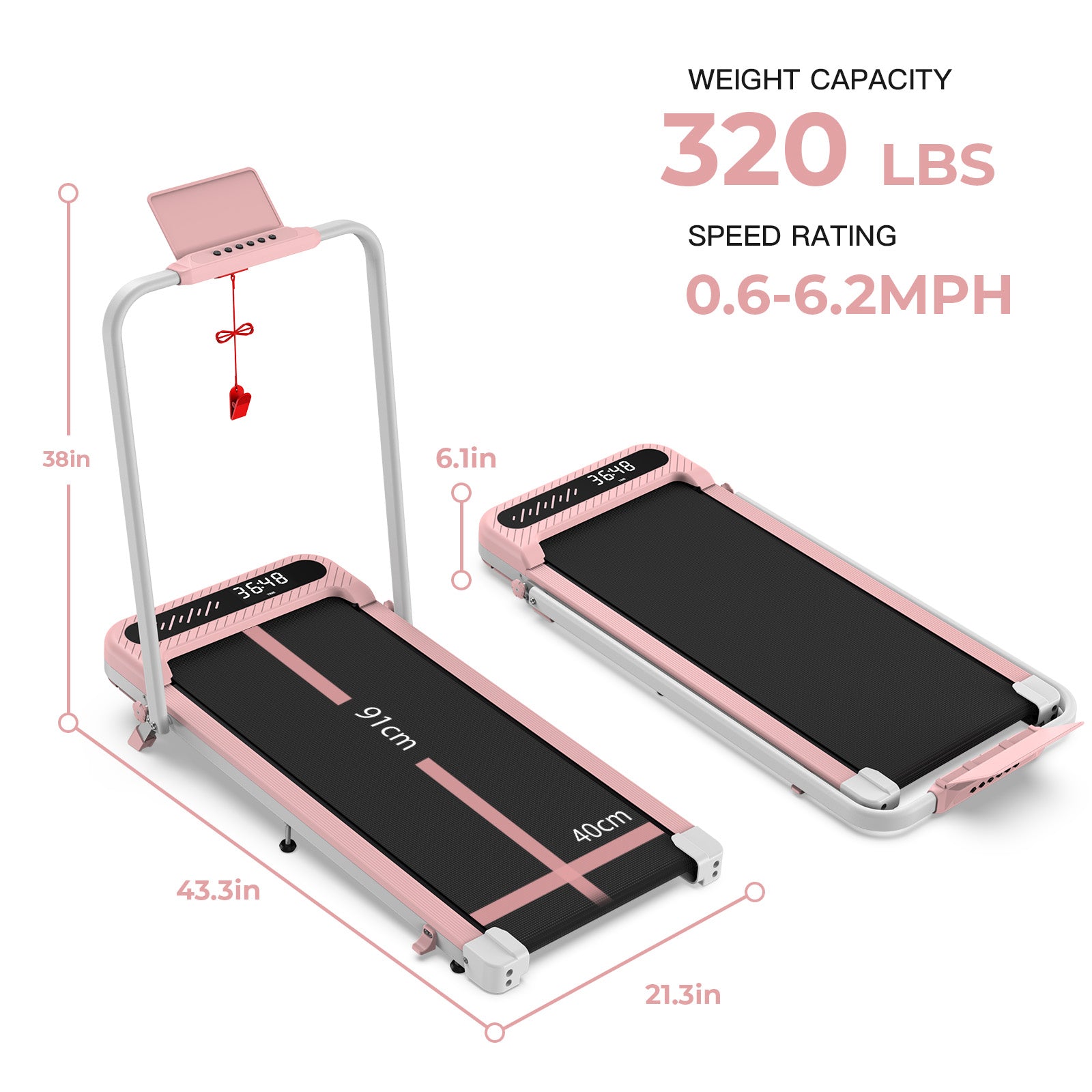 TM037 Pink Walking Pad Folding Treadmill With Incline