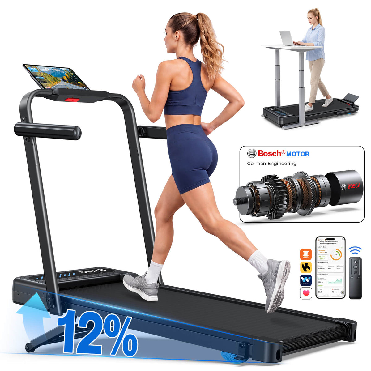 TM037 Pro Folding 12% Auto Incline Treadmill With Bosch Motor
