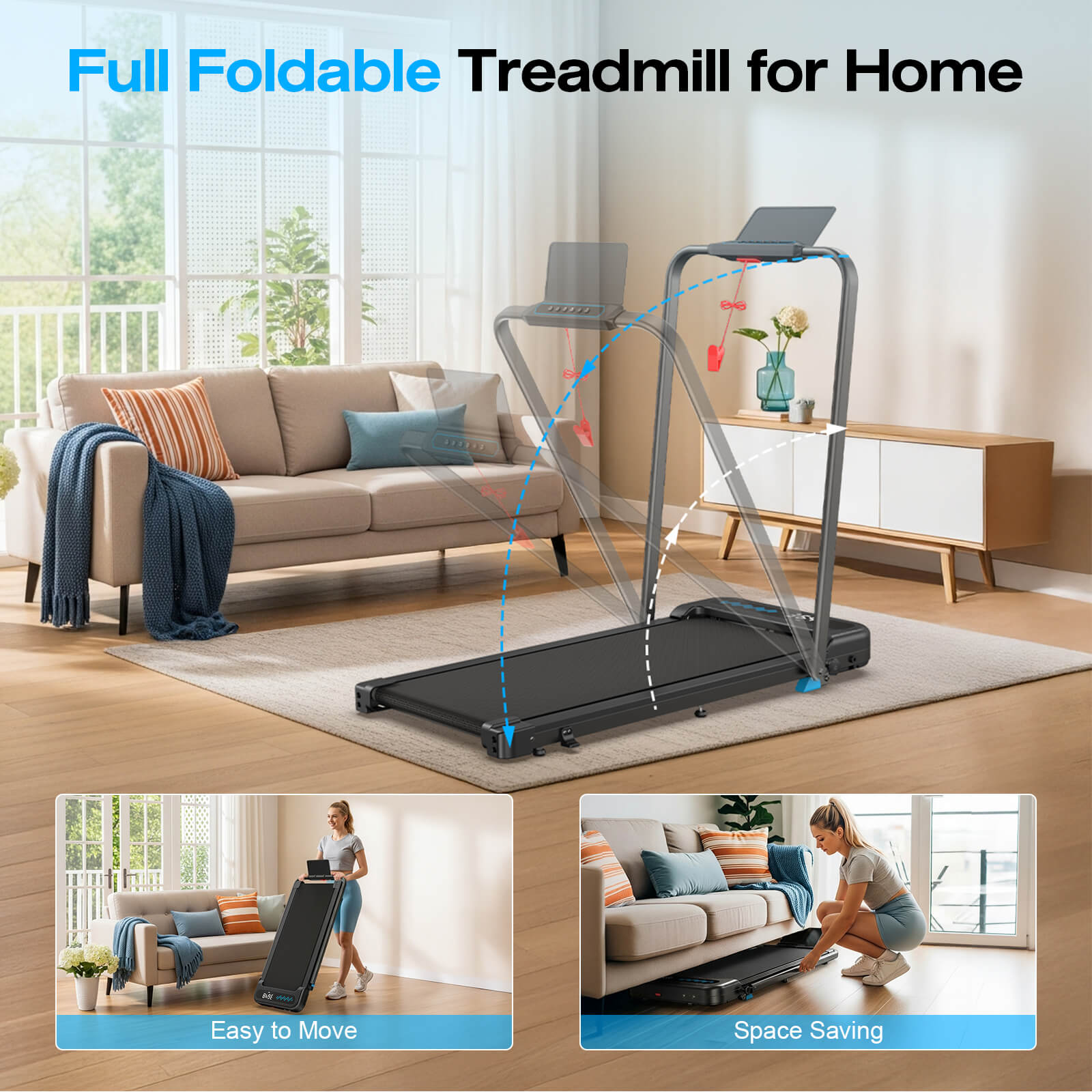 WELLFIT TM037_Folding treadmill with wheels store under bed 1600x1600