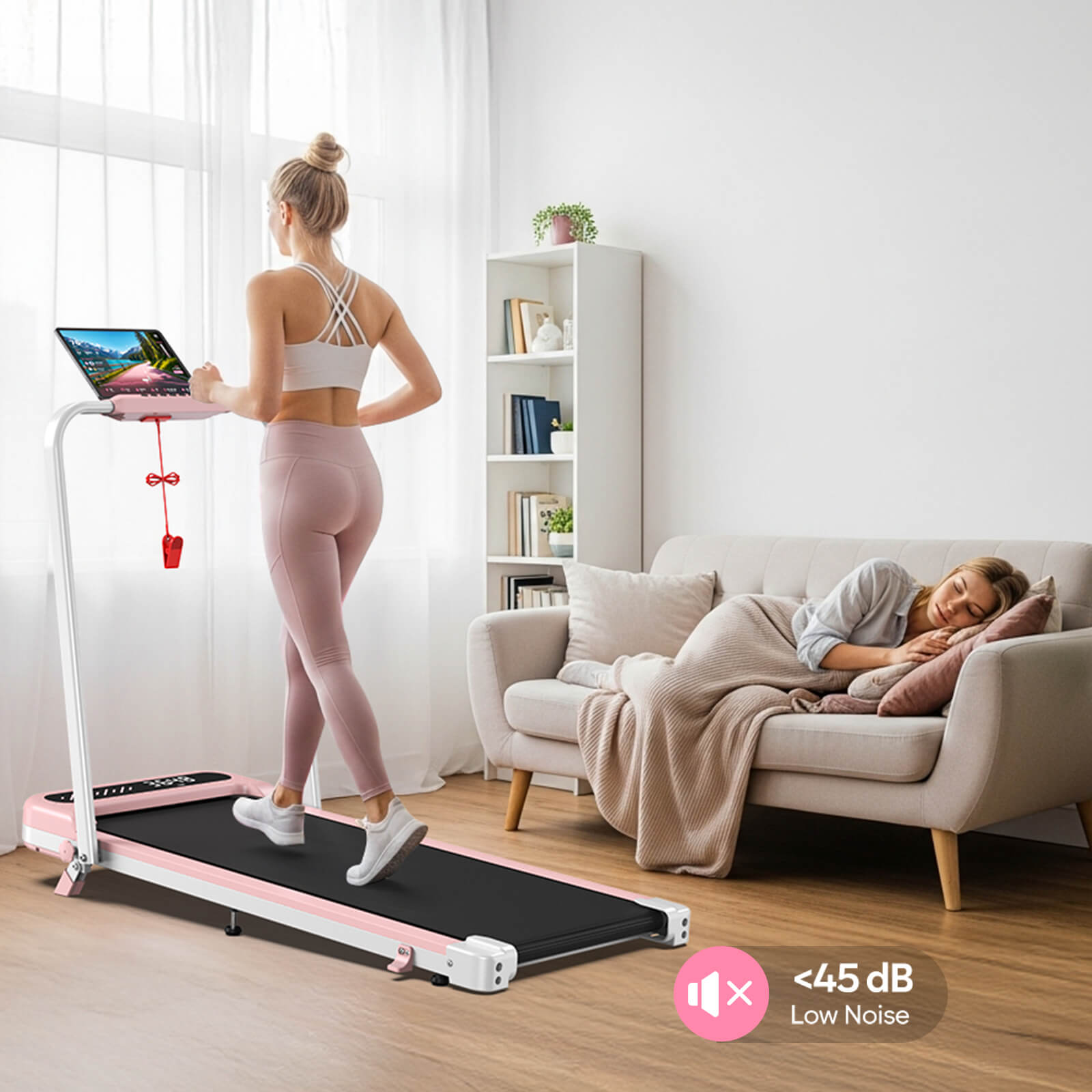 TM037 Pink Walking Pad Folding Treadmill With Incline
