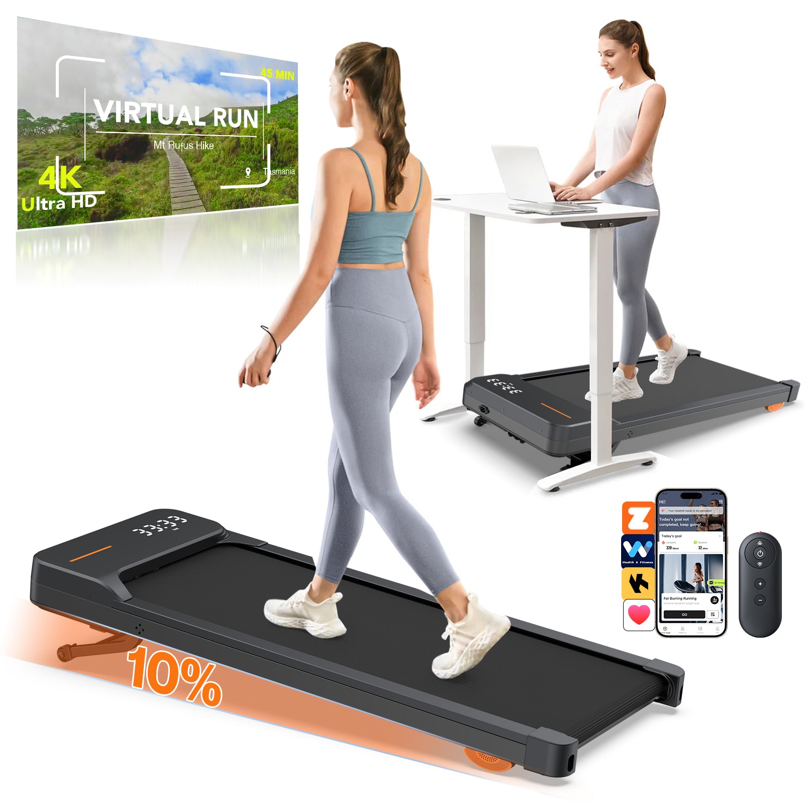 WellFit WP017 walking pad fully extended with auto incline feature