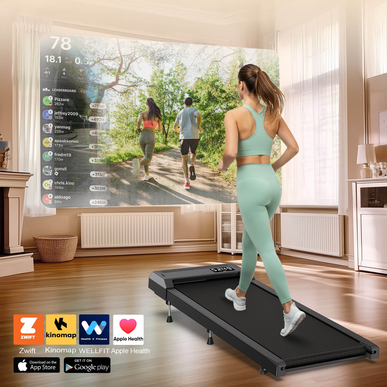 WP028- Light Weight Under Desk Walking Pad With 10% Incline