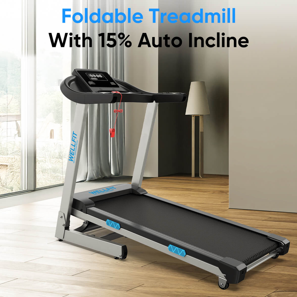 WELLFIT Treadmill TM007_folding treadmill with incline and spacious running belt
