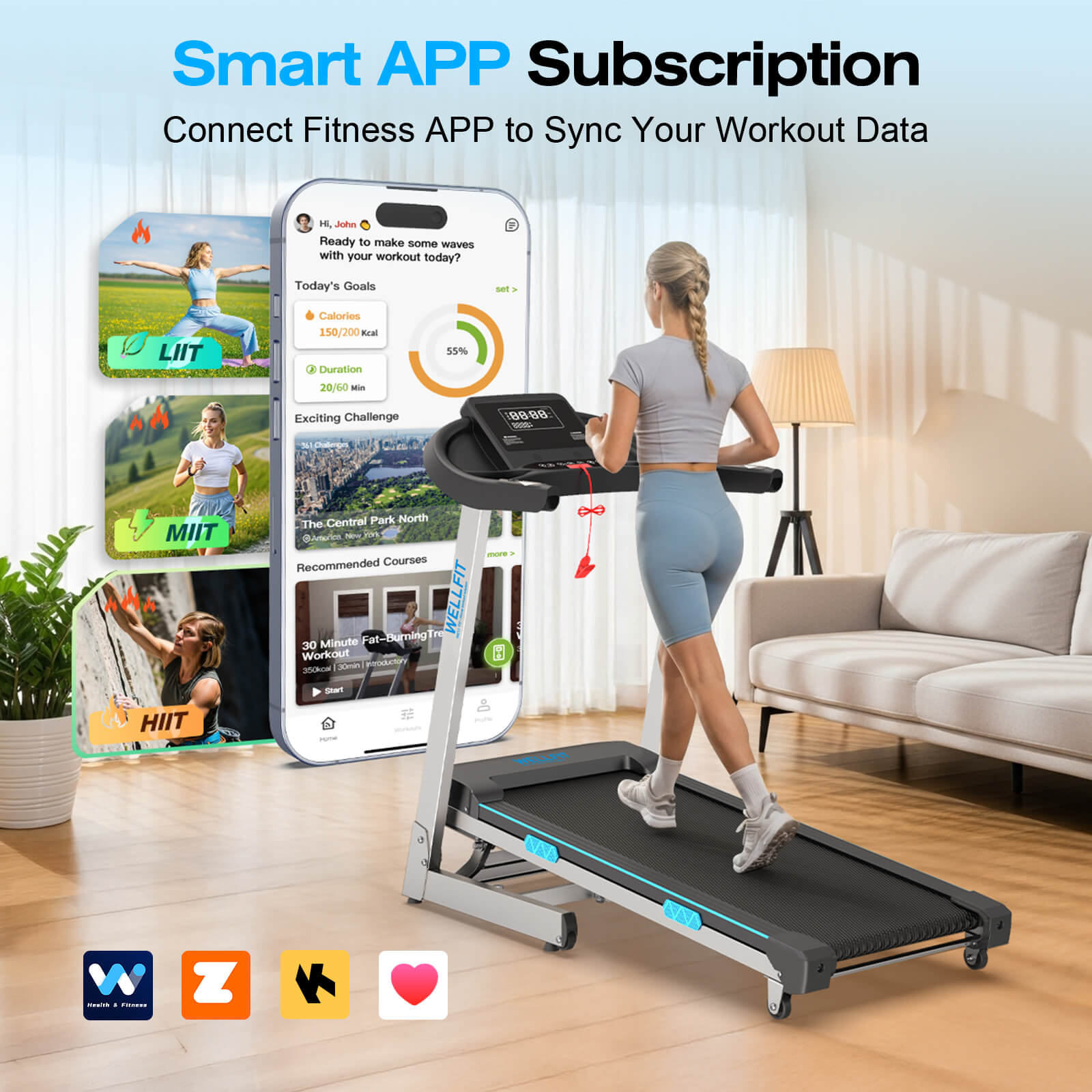 WELLFIT Treadmill TM007_treadmill with smart training APP