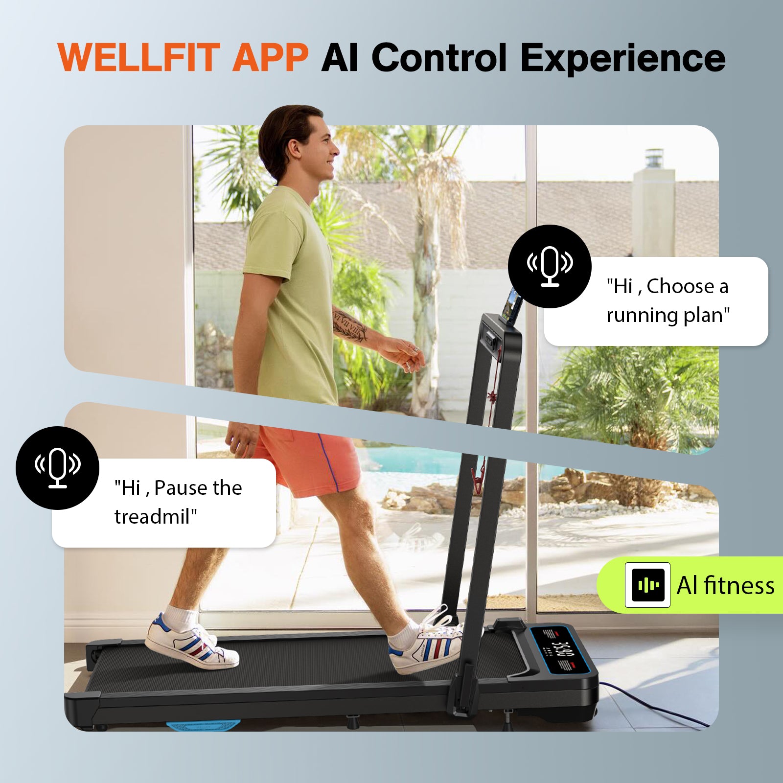 wellfit tm012 incline treadmill walking pad with app ai control