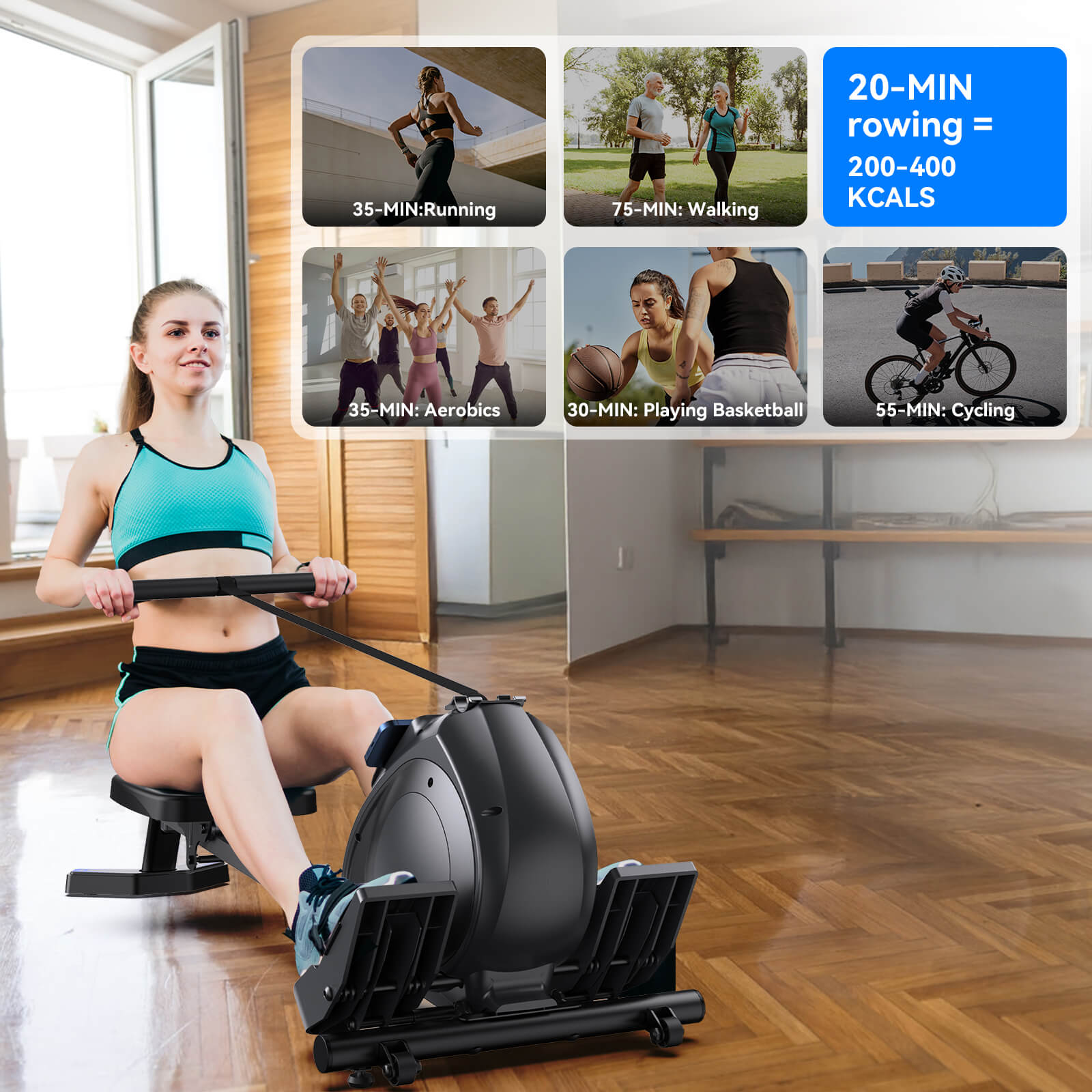 RW001 - Smart Rowing Machine For Home With 300 Lbs Capacity