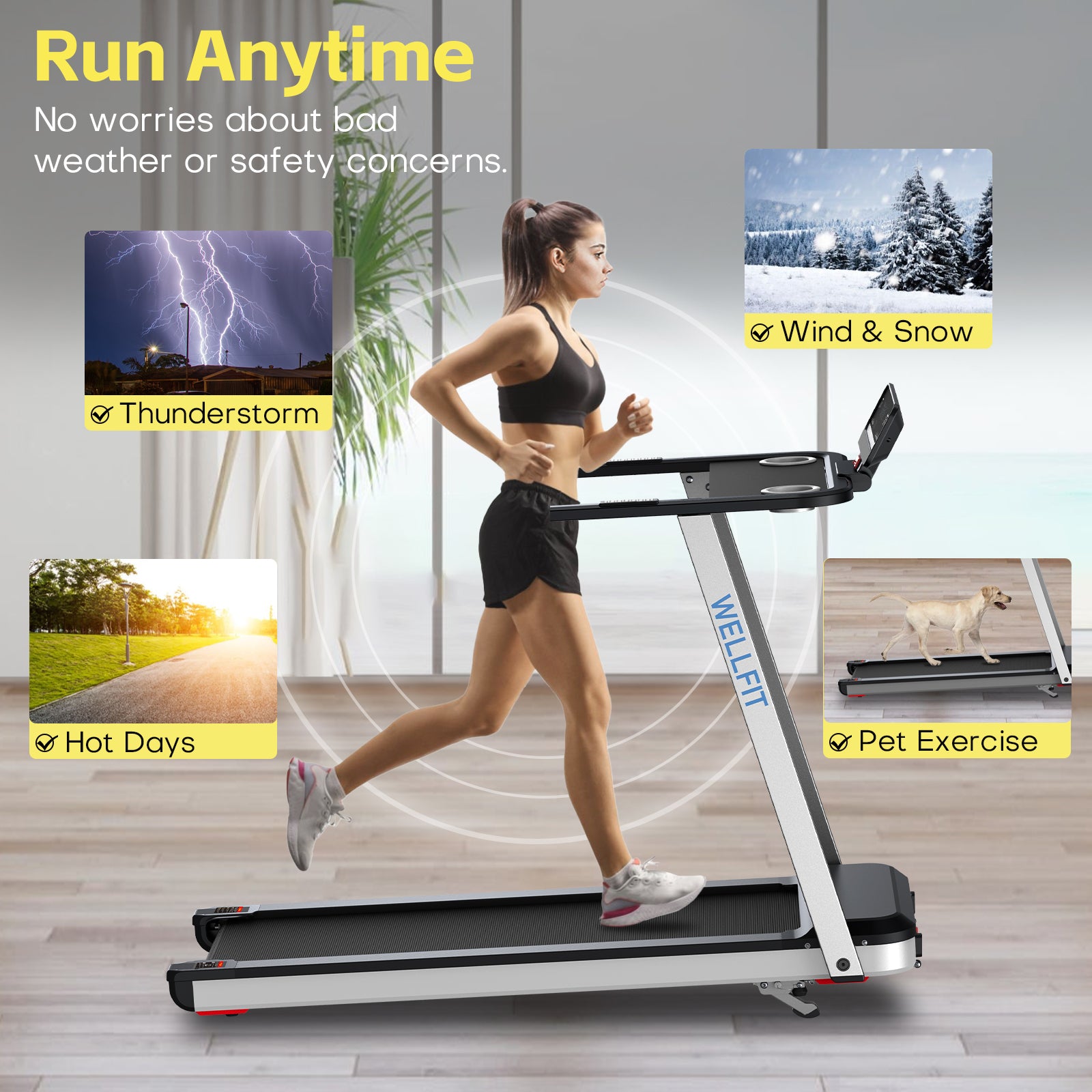 WELLFIT TM006 Incline Foldable Treadmill With Desk & 350lbs Max Load