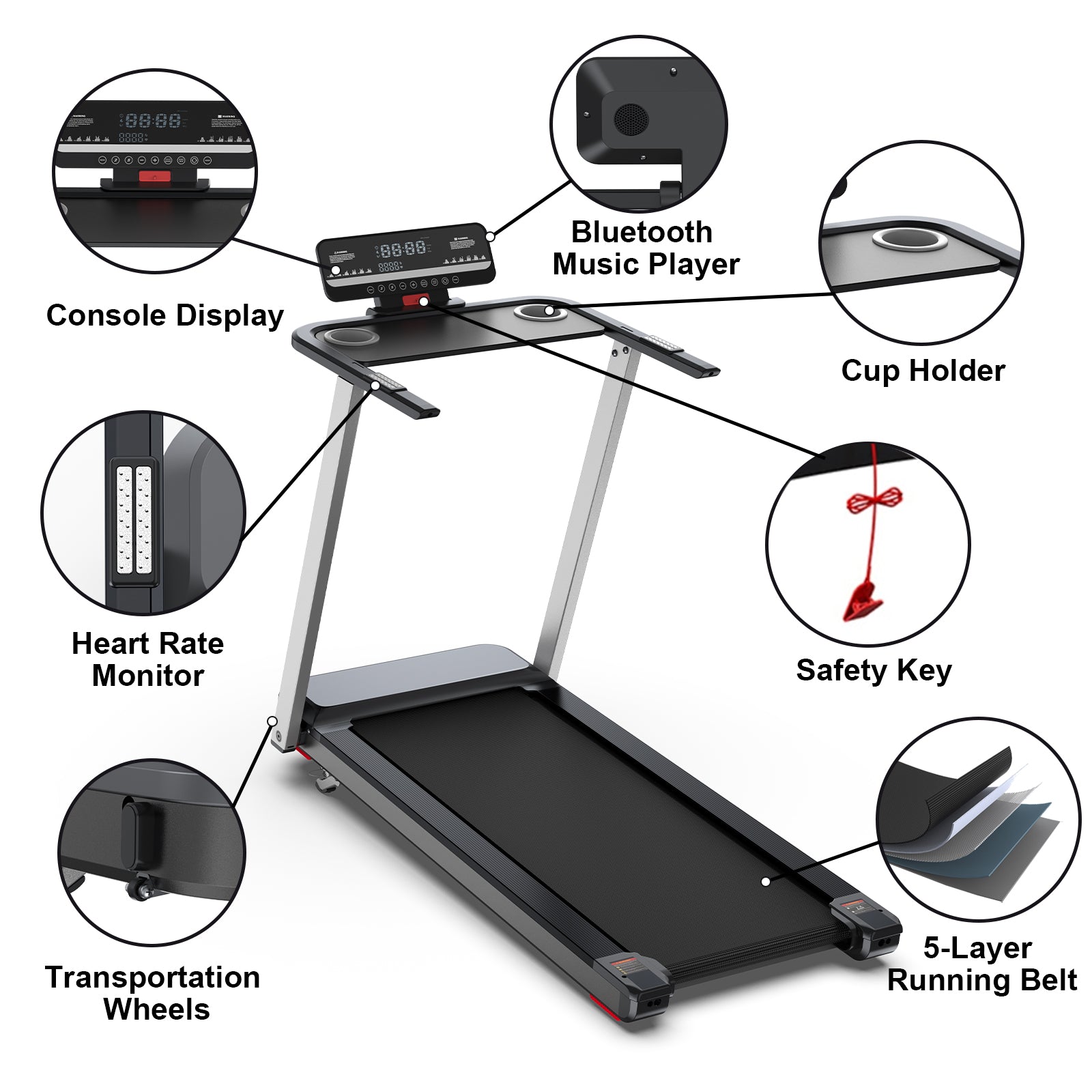 WELLFIT TM006 Incline Foldable Treadmill With Desk & 350lbs Max Load