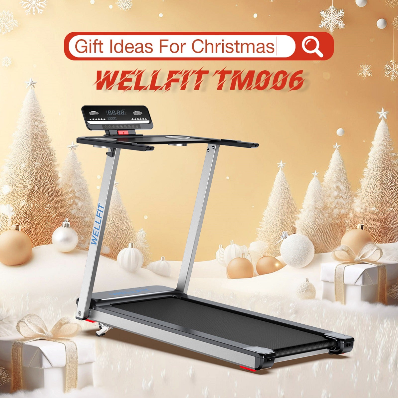 WELLFIT TM006 Incline Foldable Treadmill With Desk & 350lbs Max Load