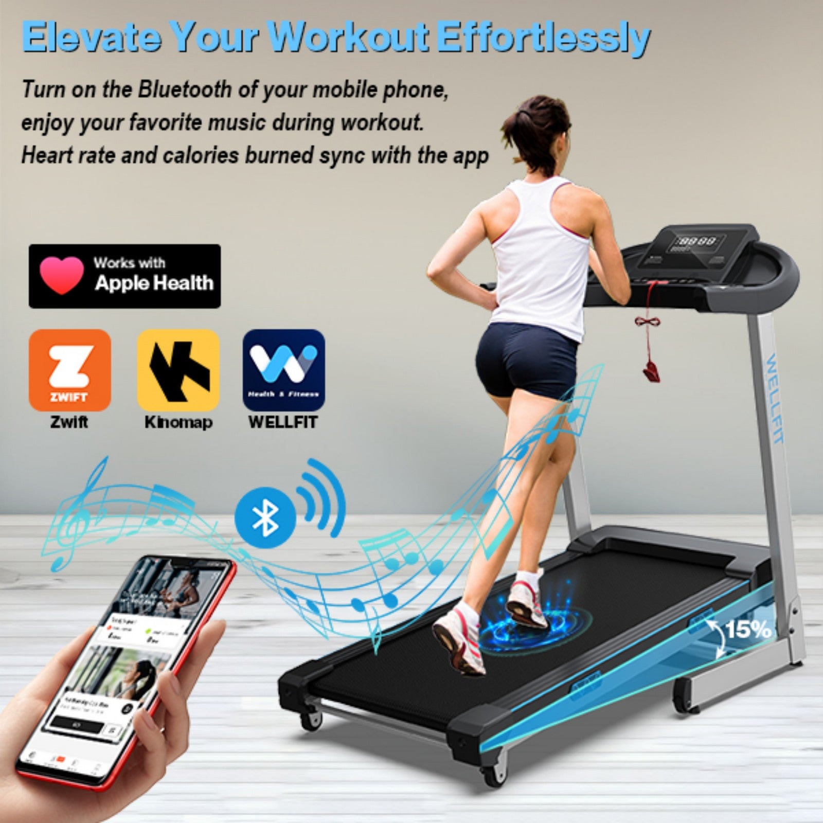 WellFit Auto 15% Incline Treadmill&TM007&WFTM007