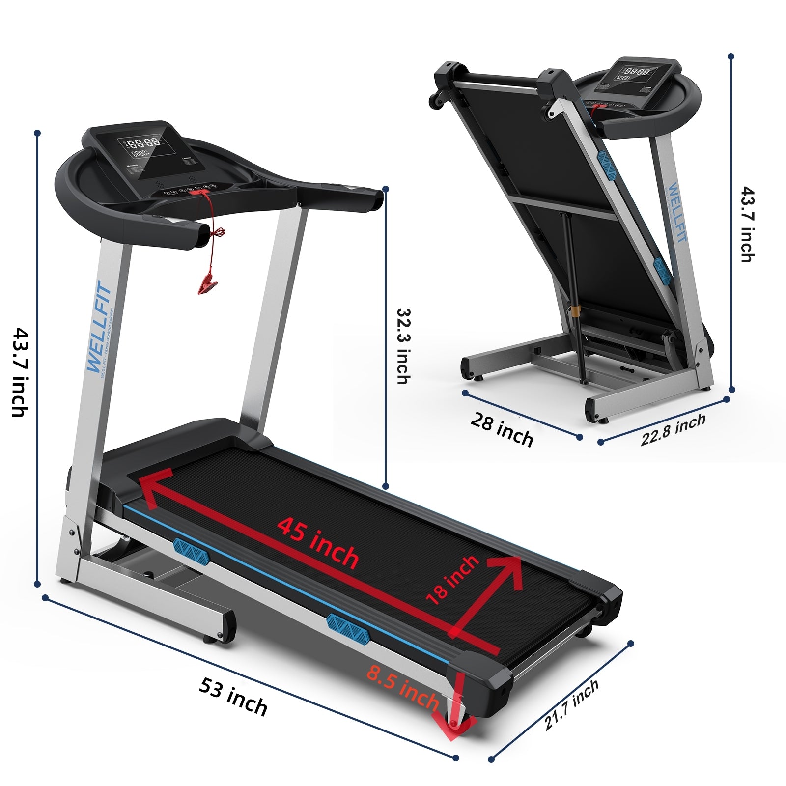 WELLFIT TM007 Foldable Auto 15 Incline Treadmill