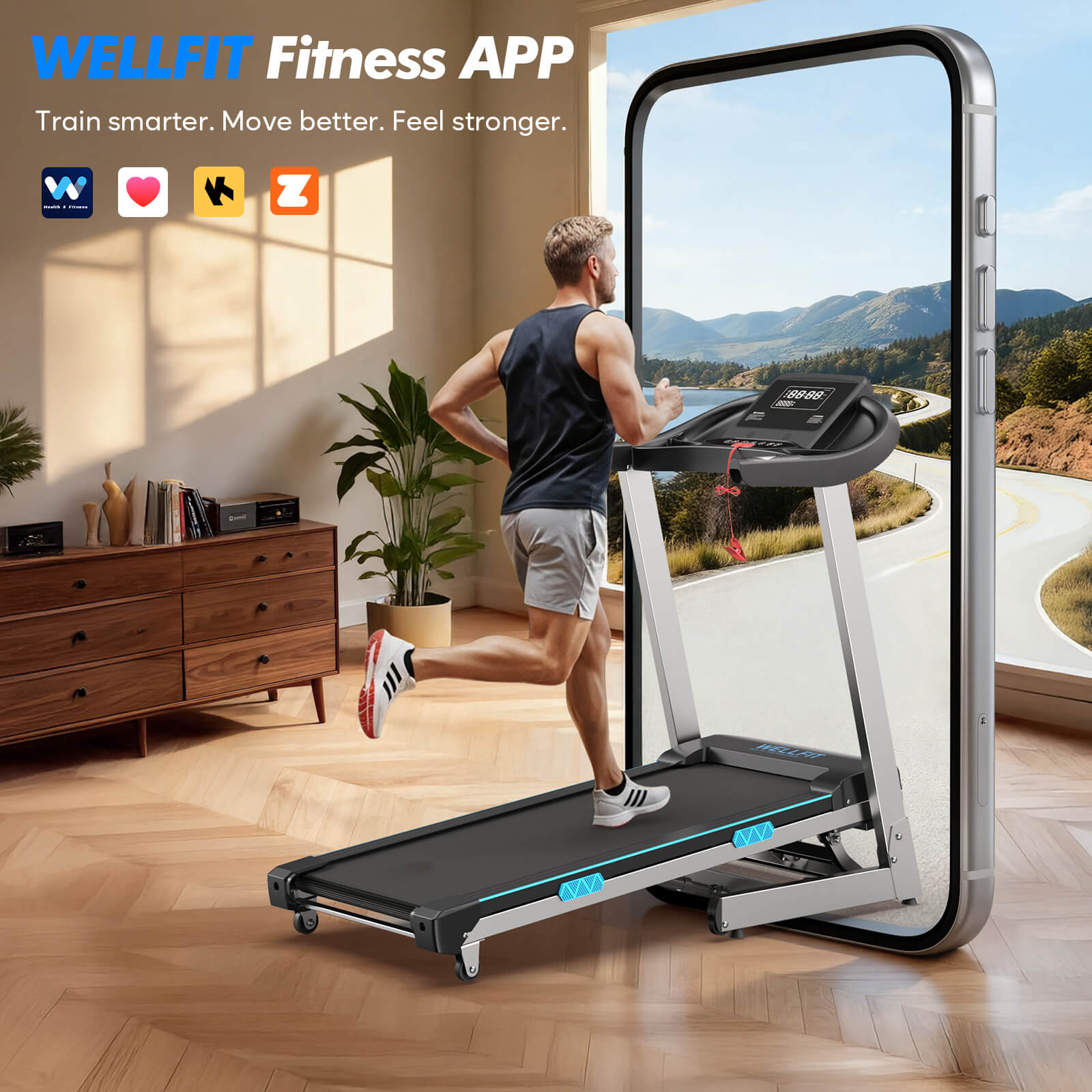 Folding Treadmill With 400lbs Capacity 15% Auto Incline 18*43