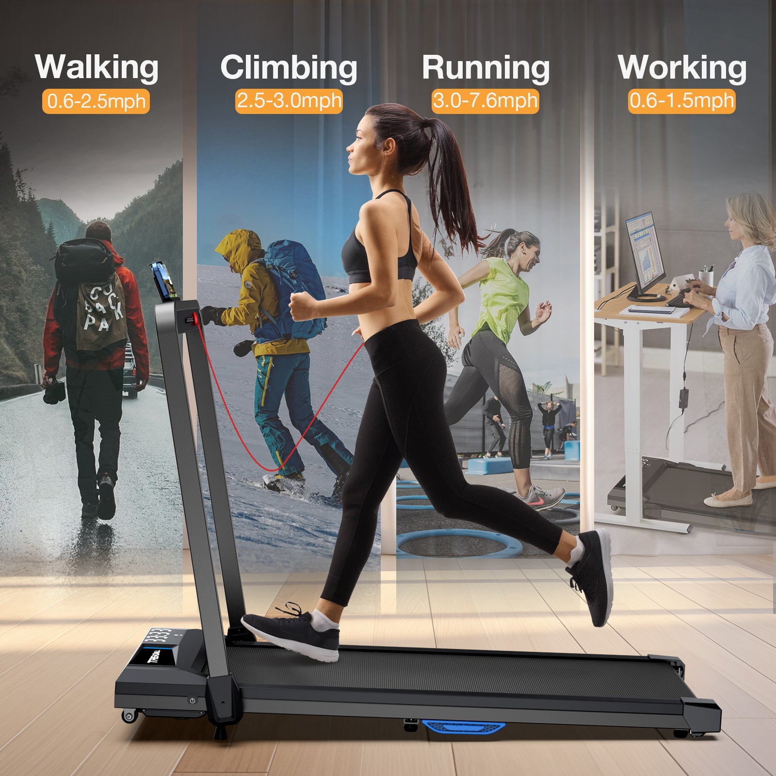 WELLFIT TM010 Smart 2 in 1 Folding 6% Incline Treadmill