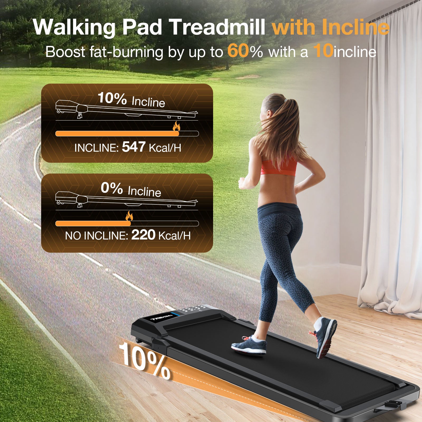 TM010 treadmill with different incline available