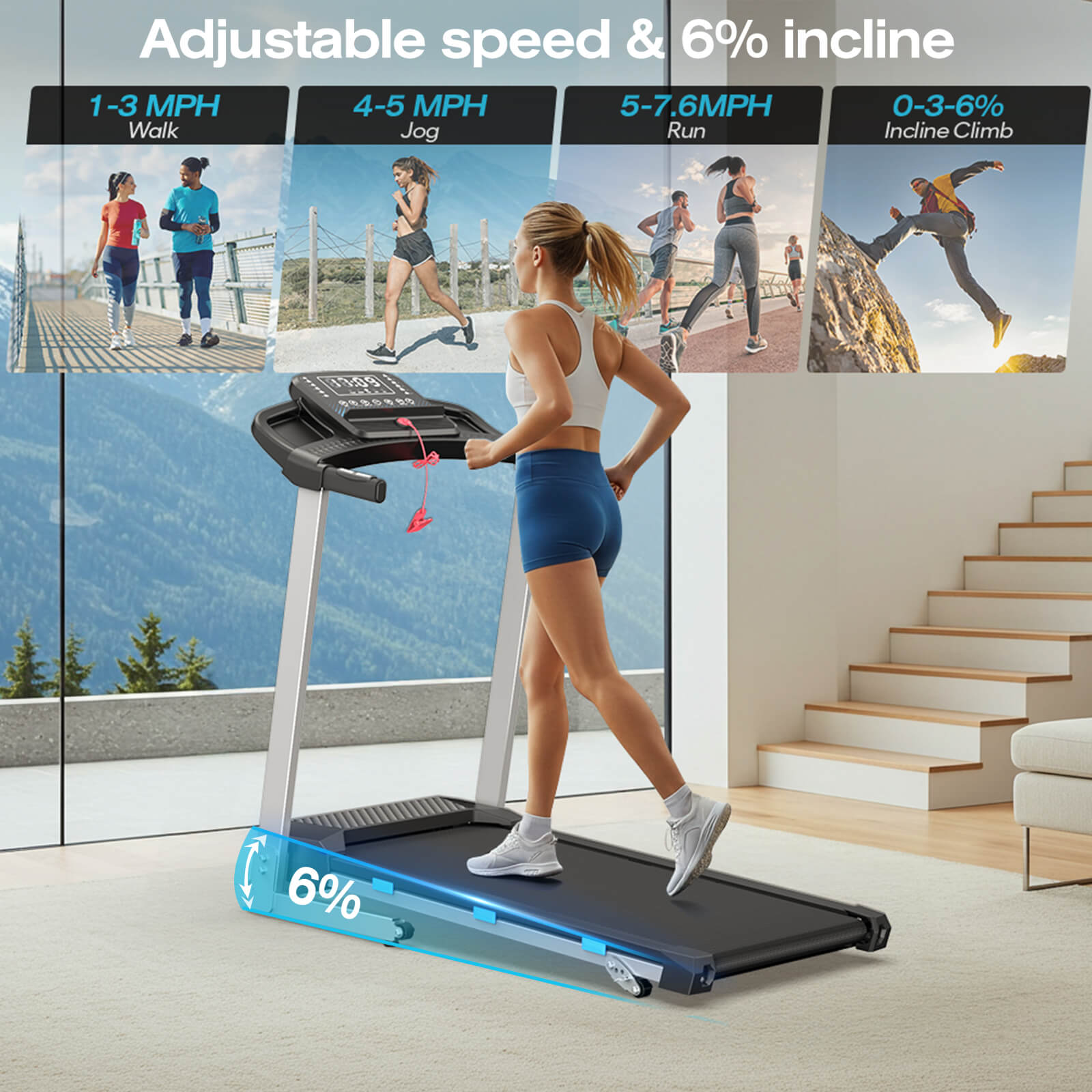 TM015-Foldable Incline Treadmill With Side Rails 350 lbs Capacity