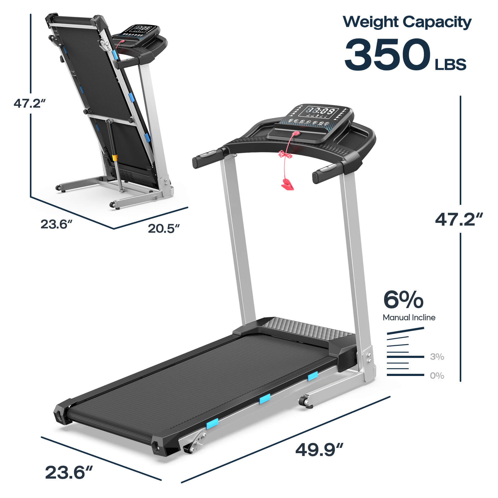 TM015-Foldable Incline Treadmill With Side Rails 350 lbs Capacity