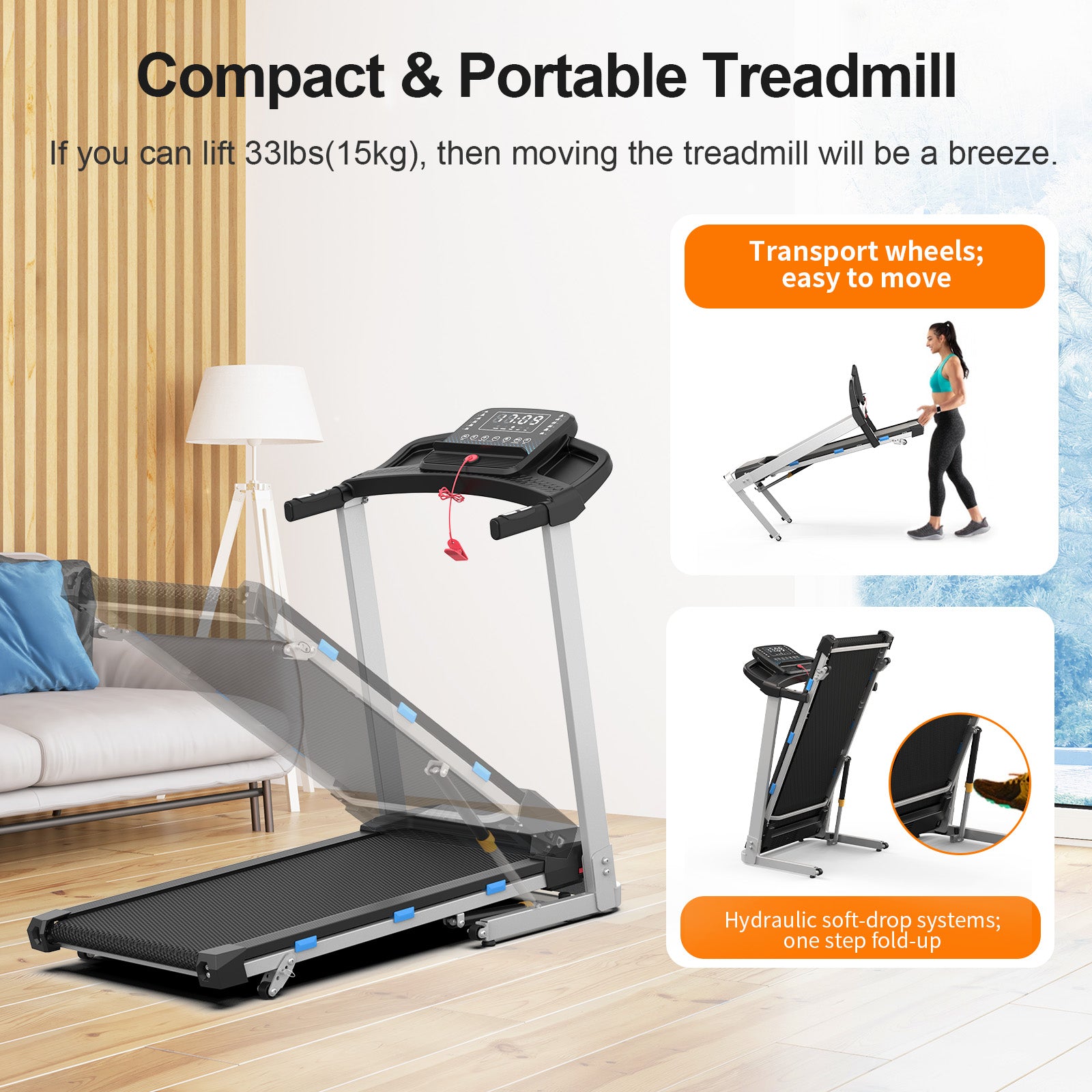 [New]TM015-Incline Treadmill With Side Rails 350 lbs Capacity