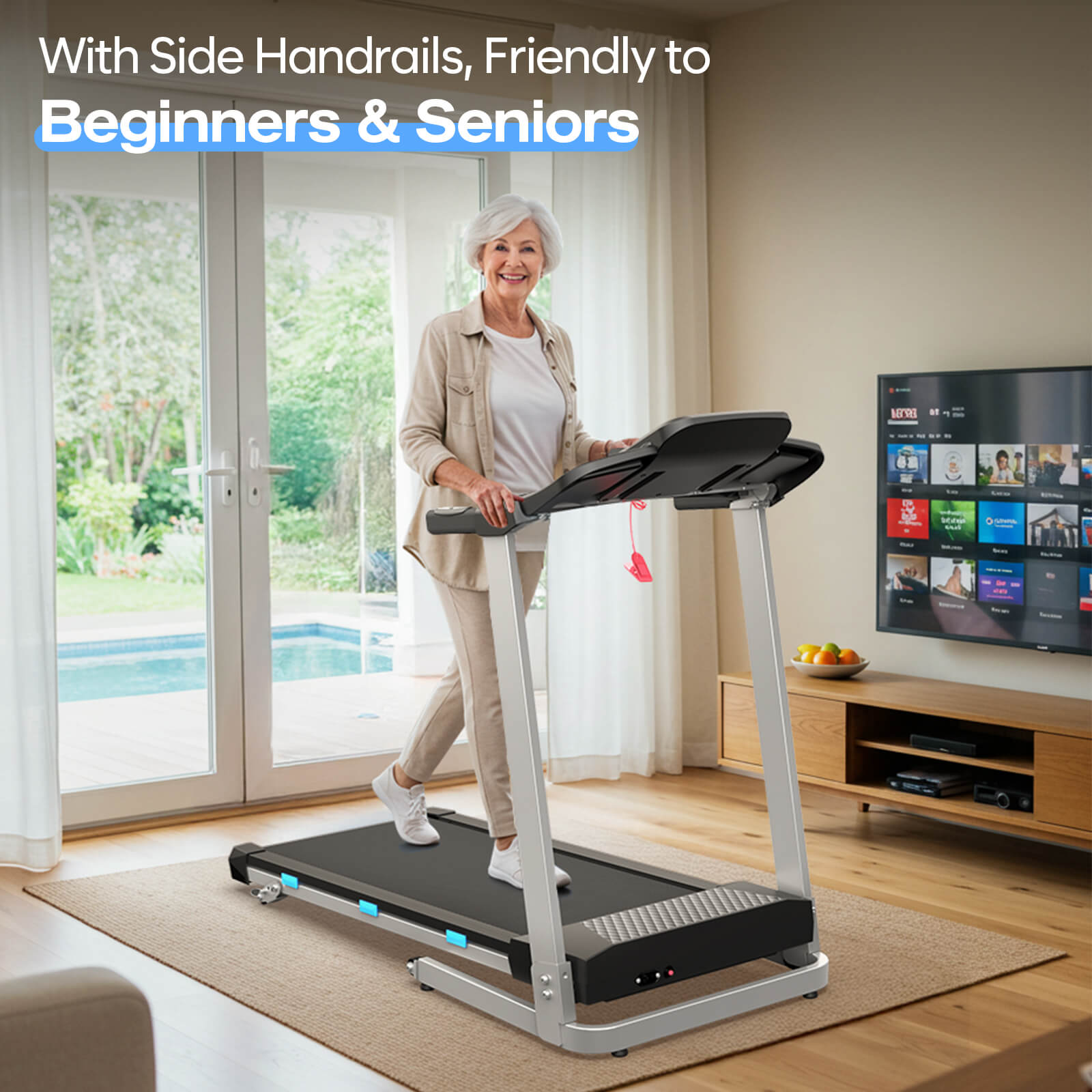 TM015-Foldable Incline Treadmill With Side Rails 350 lbs Capacity